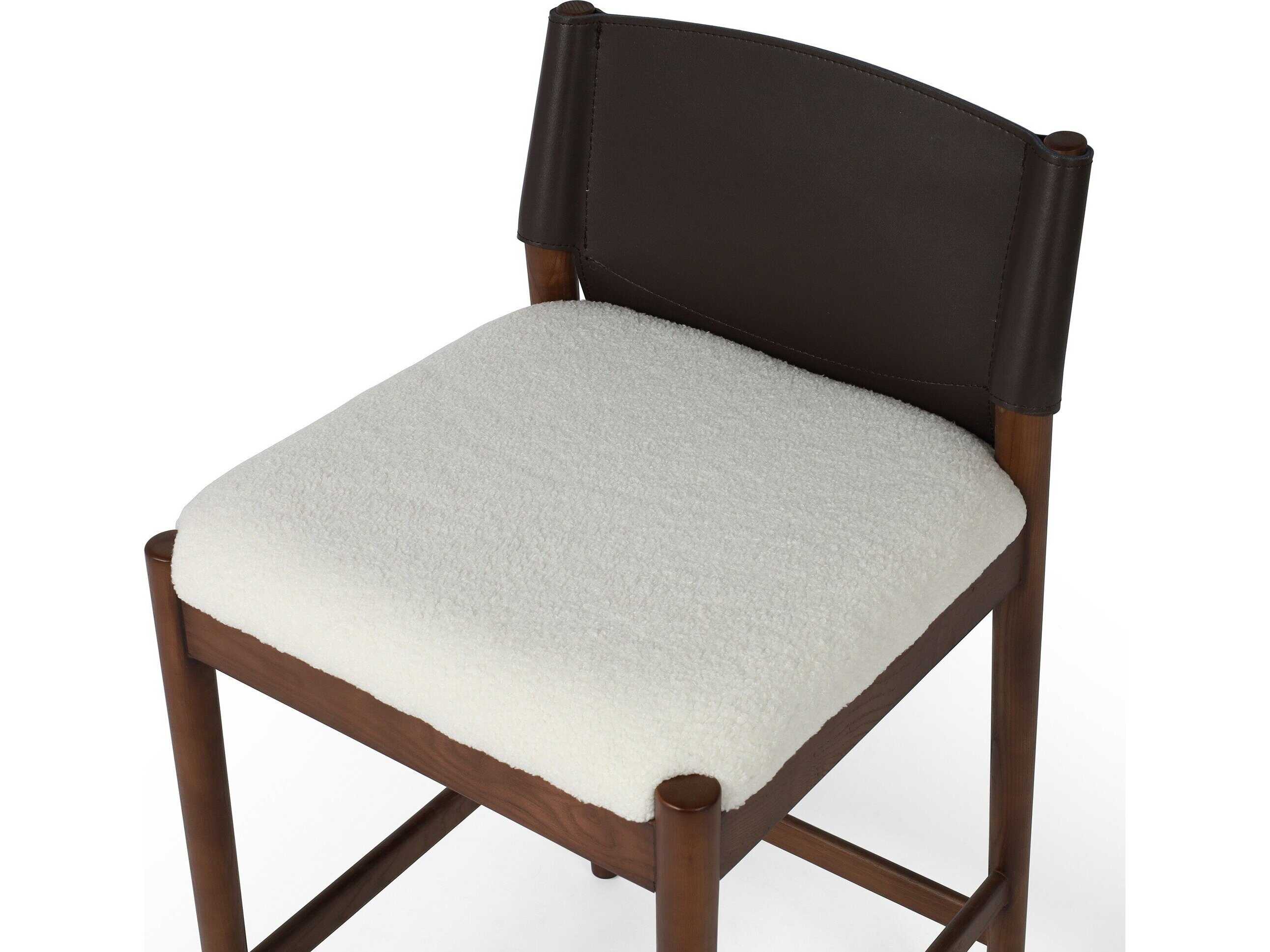 Four Hands Allston Lulu Upholstered Ash Wood Espresso Leather Blend Umber Cardiff Cream Counter Stool