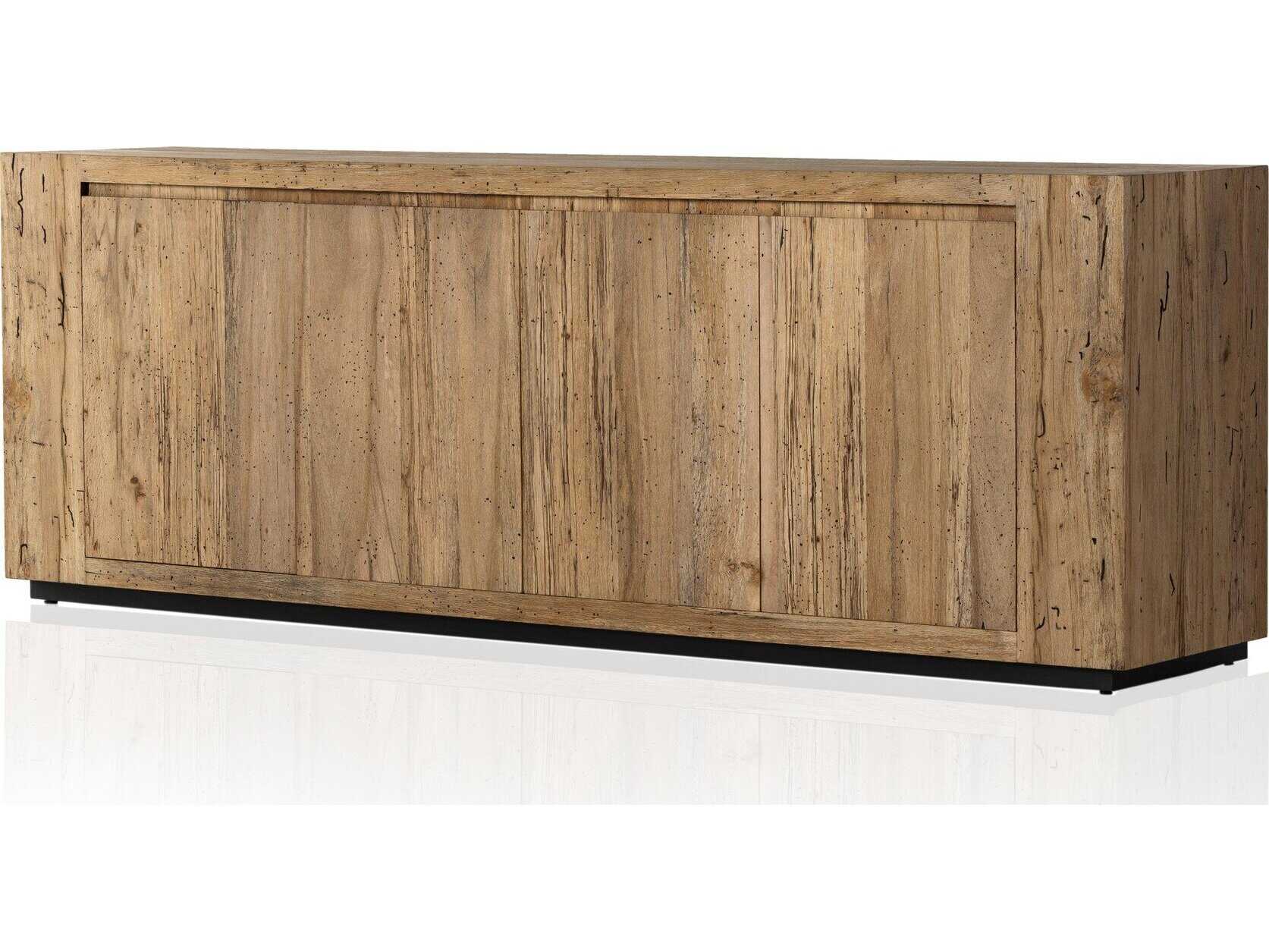 Four Hands Wesson Abaso 94" Oak Wood Black Mdf Rustic Wormwood Plywood Sideboard