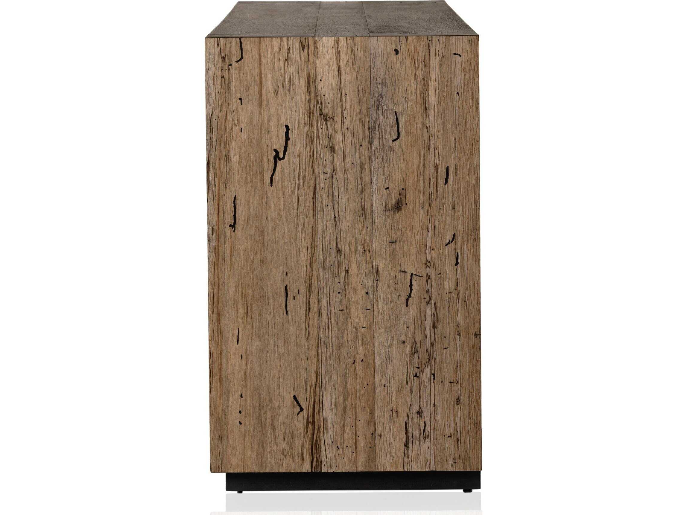Four Hands Wesson Abaso 94" Oak Wood Black Mdf Rustic Wormwood Plywood Sideboard