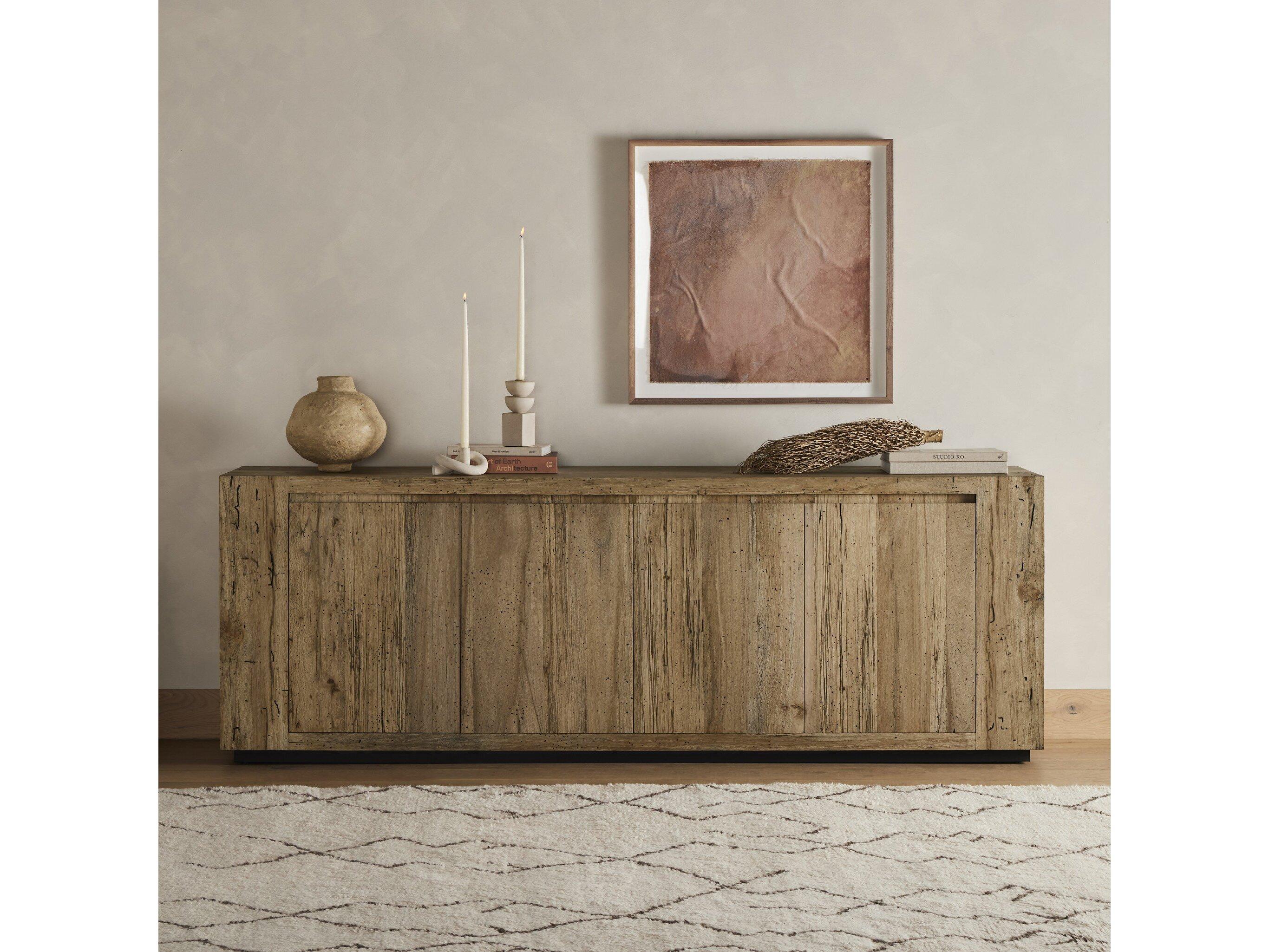 Four Hands Wesson Abaso 94" Oak Wood Black Mdf Rustic Wormwood Plywood Sideboard