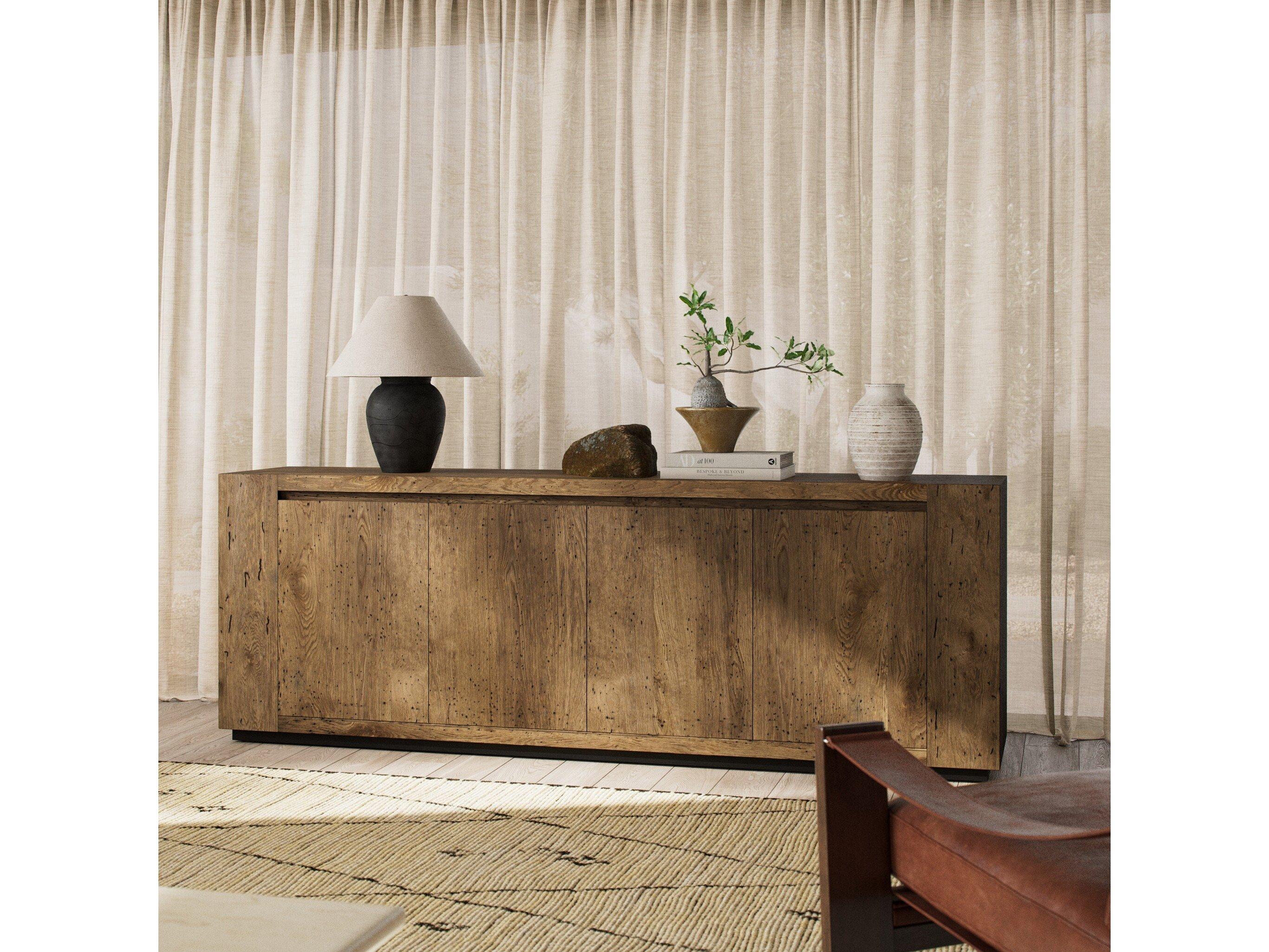 Four Hands Wesson Abaso 94" Oak Wood Black Mdf Rustic Wormwood Plywood Sideboard