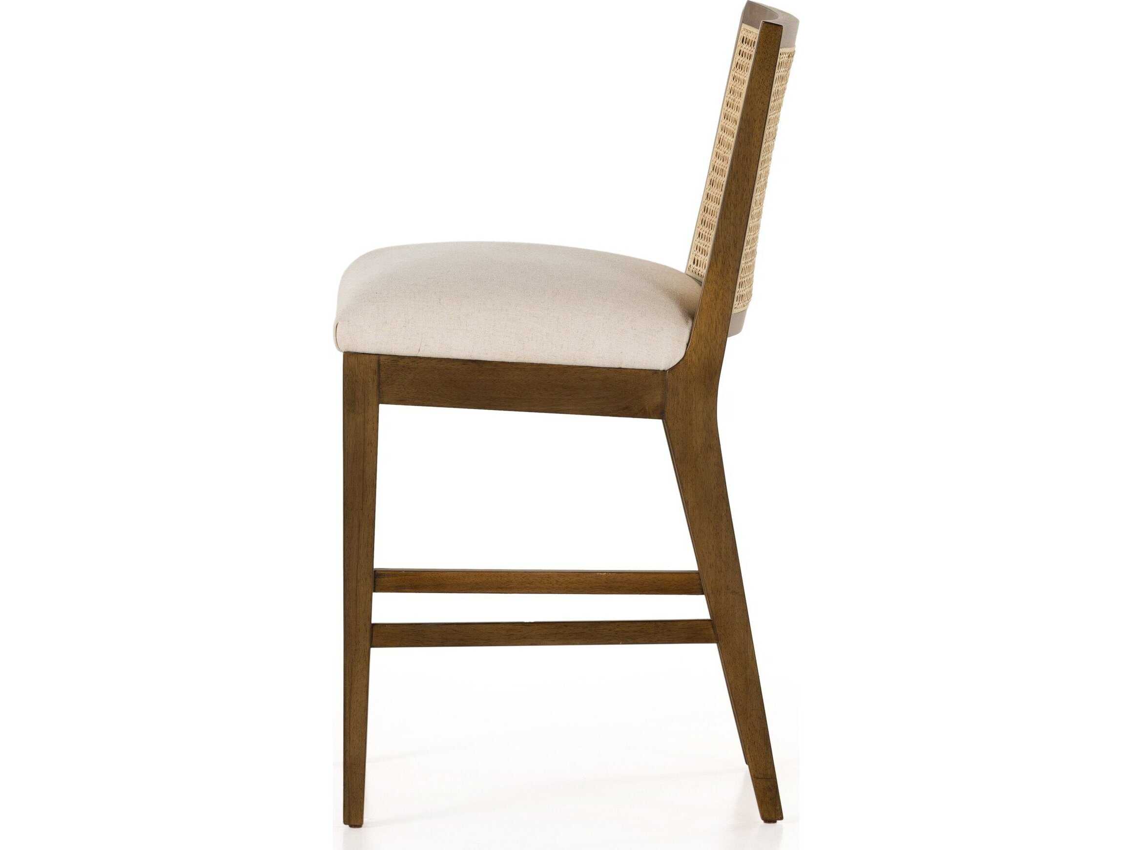 Four Hands Belfast Antonia Savile Flax Upholstered Cane Armless Counter Stool