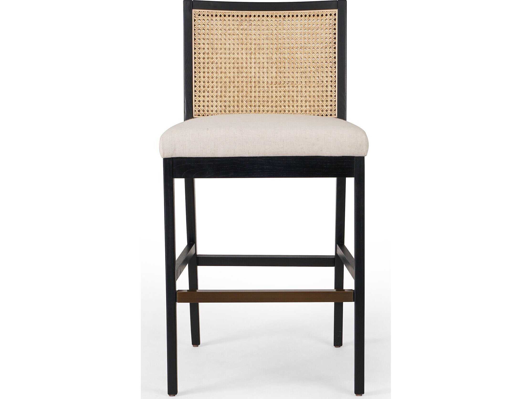 Four Hands Keston Antonia Savile Flax Upholstered Cane Armless Bar Stool