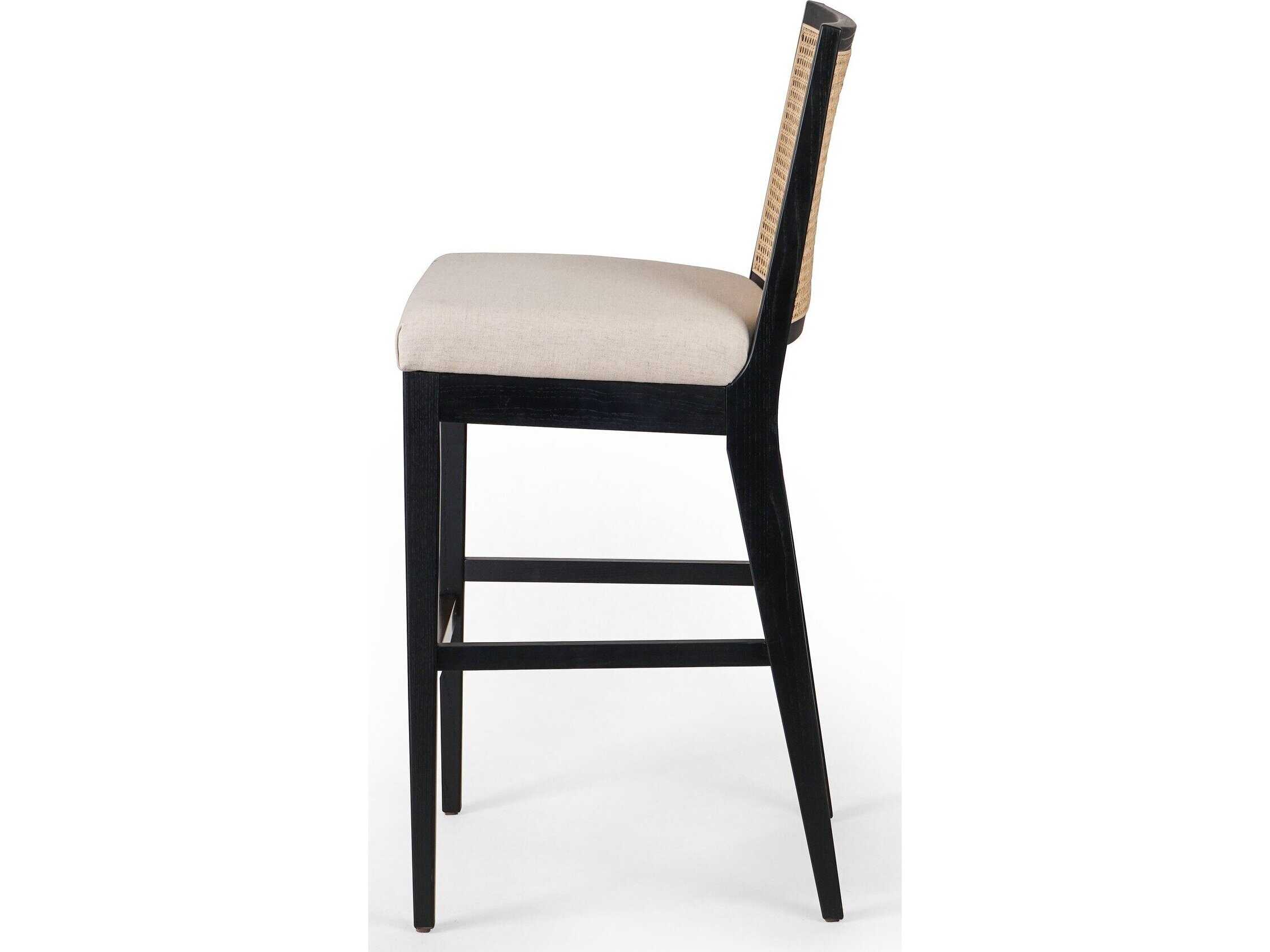 Four Hands Keston Antonia Savile Flax Upholstered Cane Armless Bar Stool