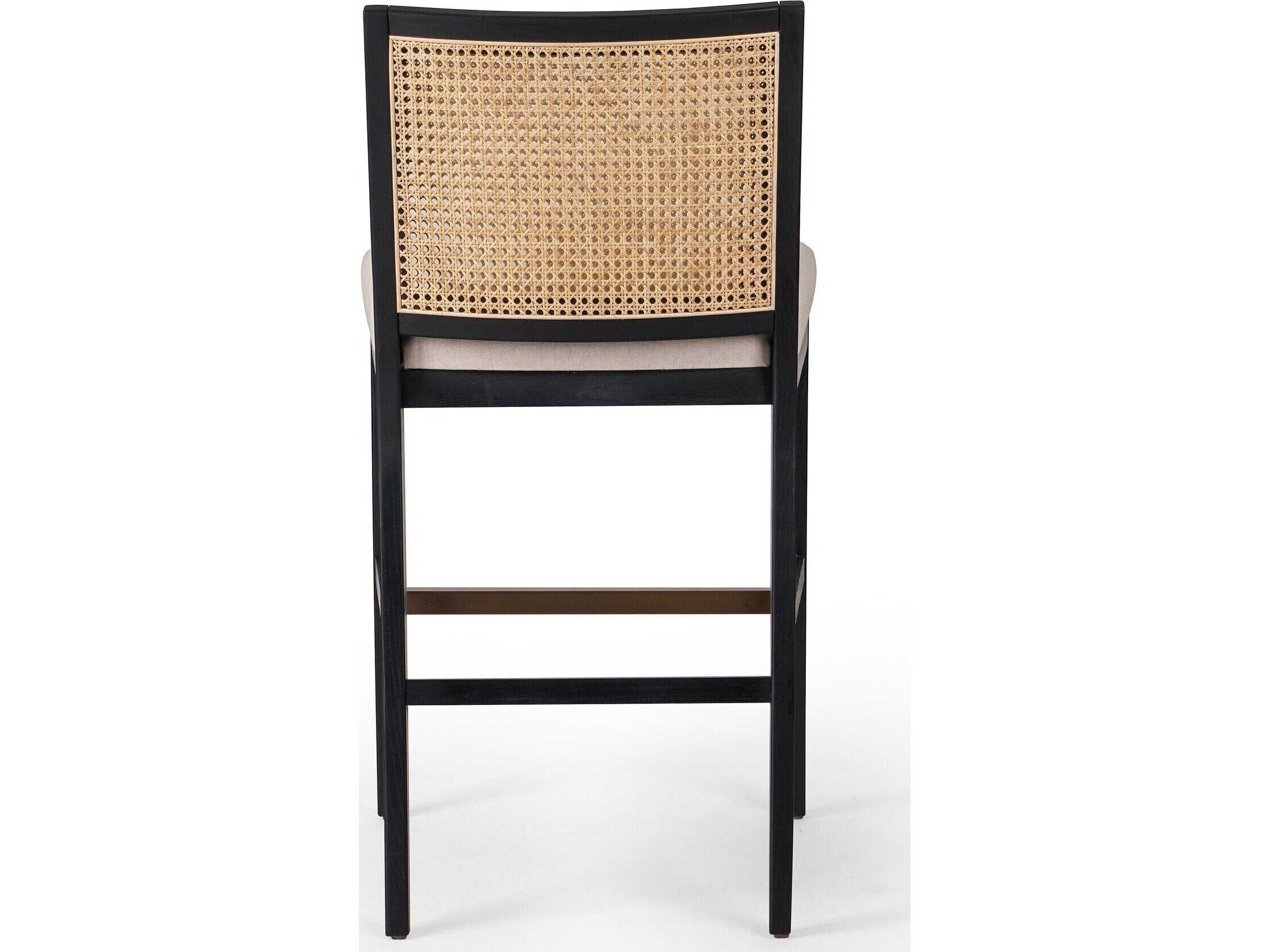 Four Hands Keston Antonia Savile Flax Upholstered Cane Armless Bar Stool