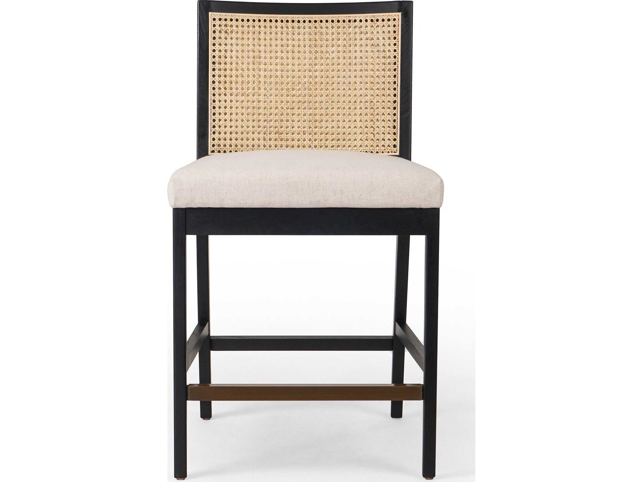 Four Hands Keston Antonia Savile Flax Upholstered Cane Armless Counter Stool