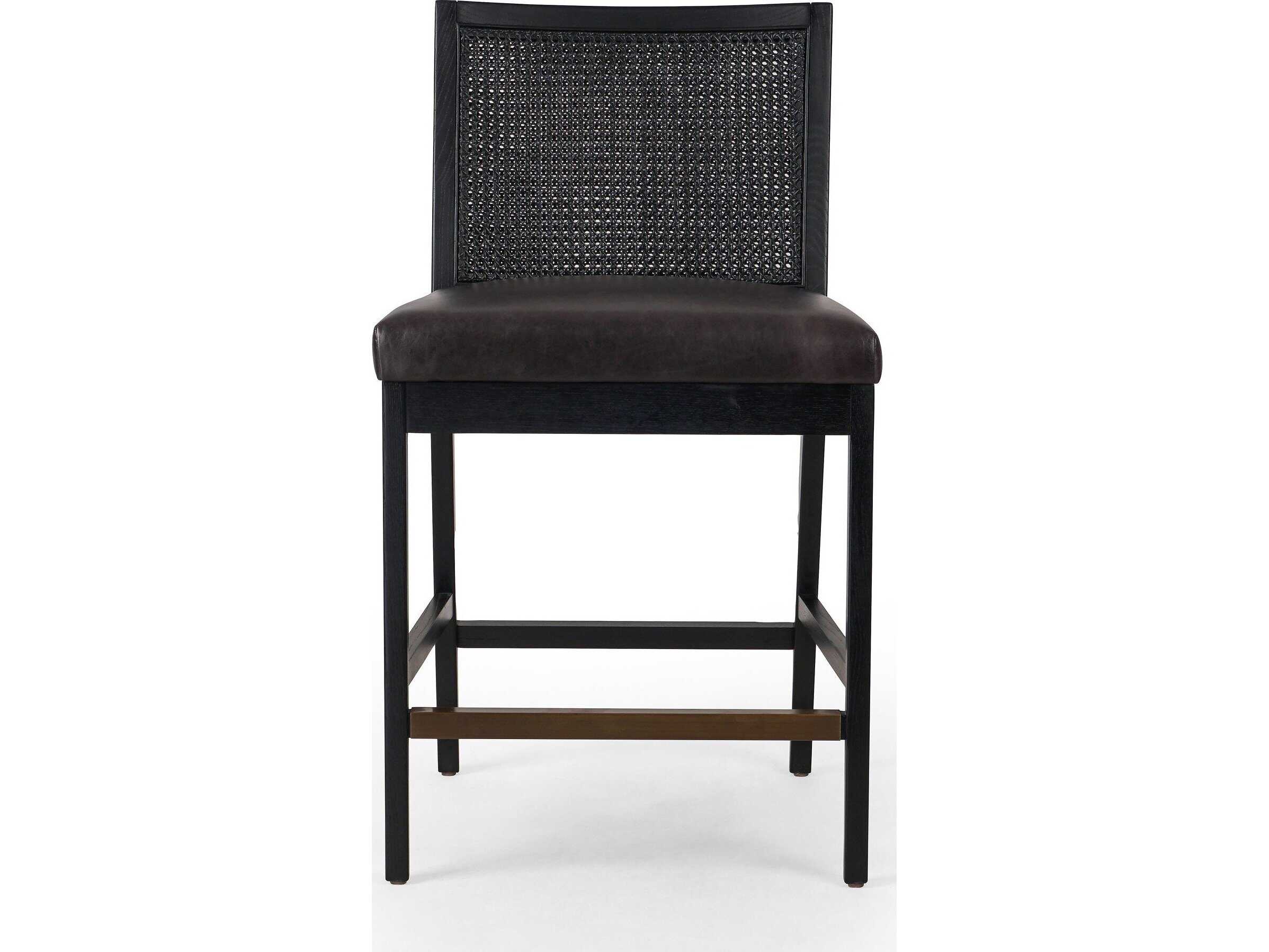 Four Hands Keston Antonia Sonoma Black Upholstered Cane Armless Counter Stool
