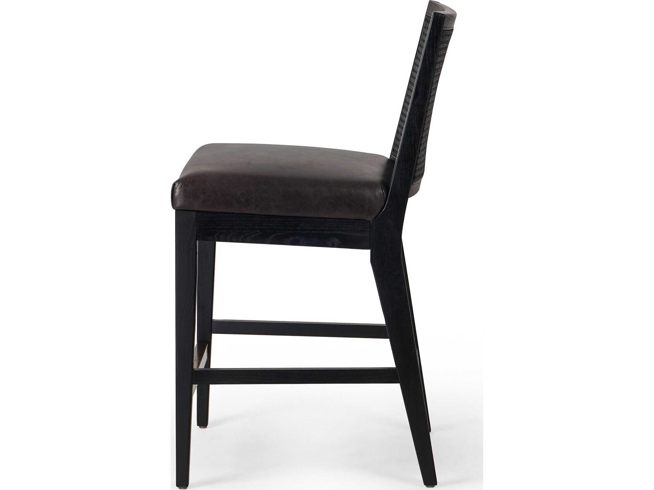 Four Hands Keston Antonia Sonoma Black Upholstered Cane Armless Counter Stool