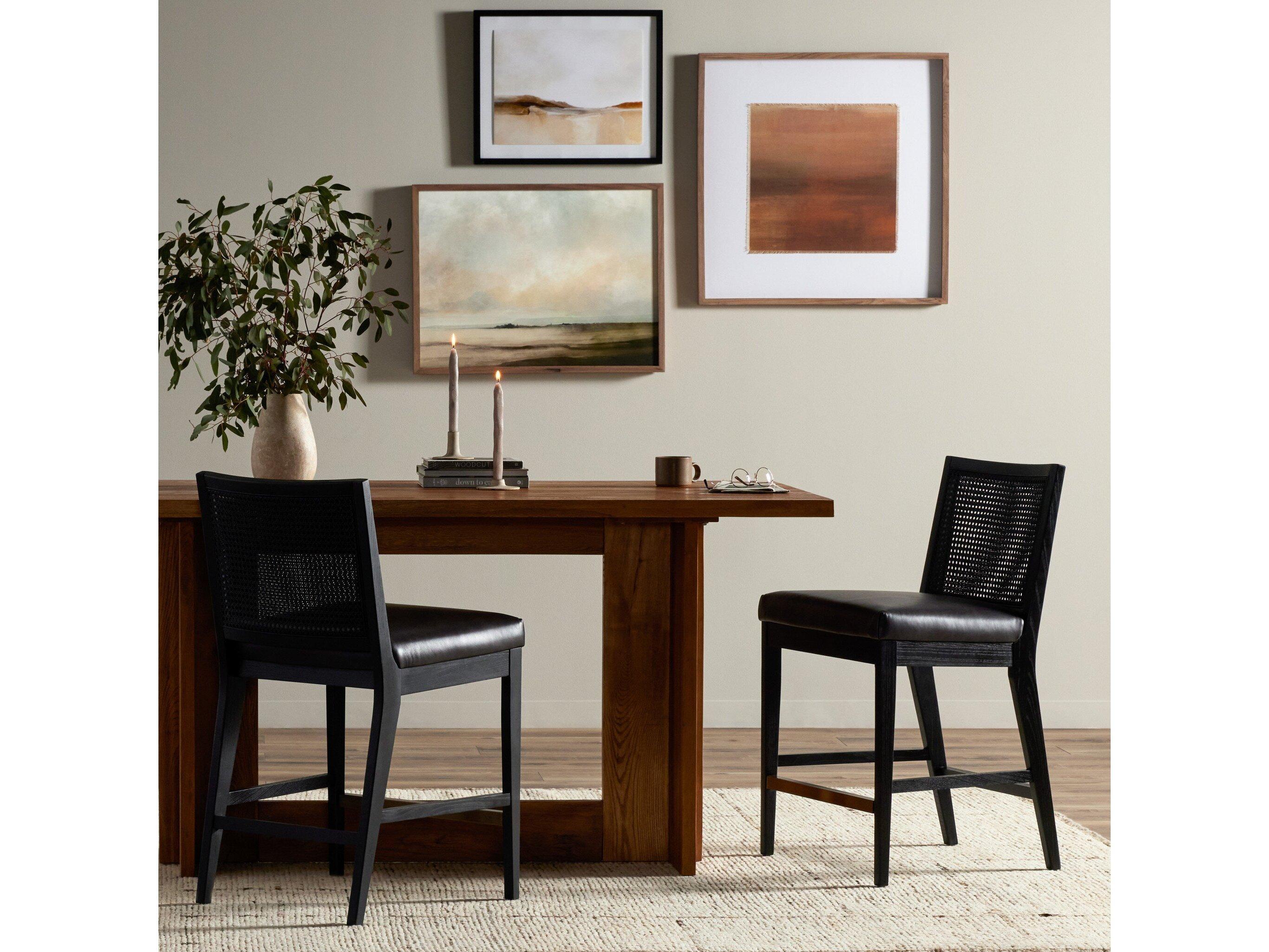 Four Hands Keston Antonia Sonoma Black Upholstered Cane Armless Counter Stool