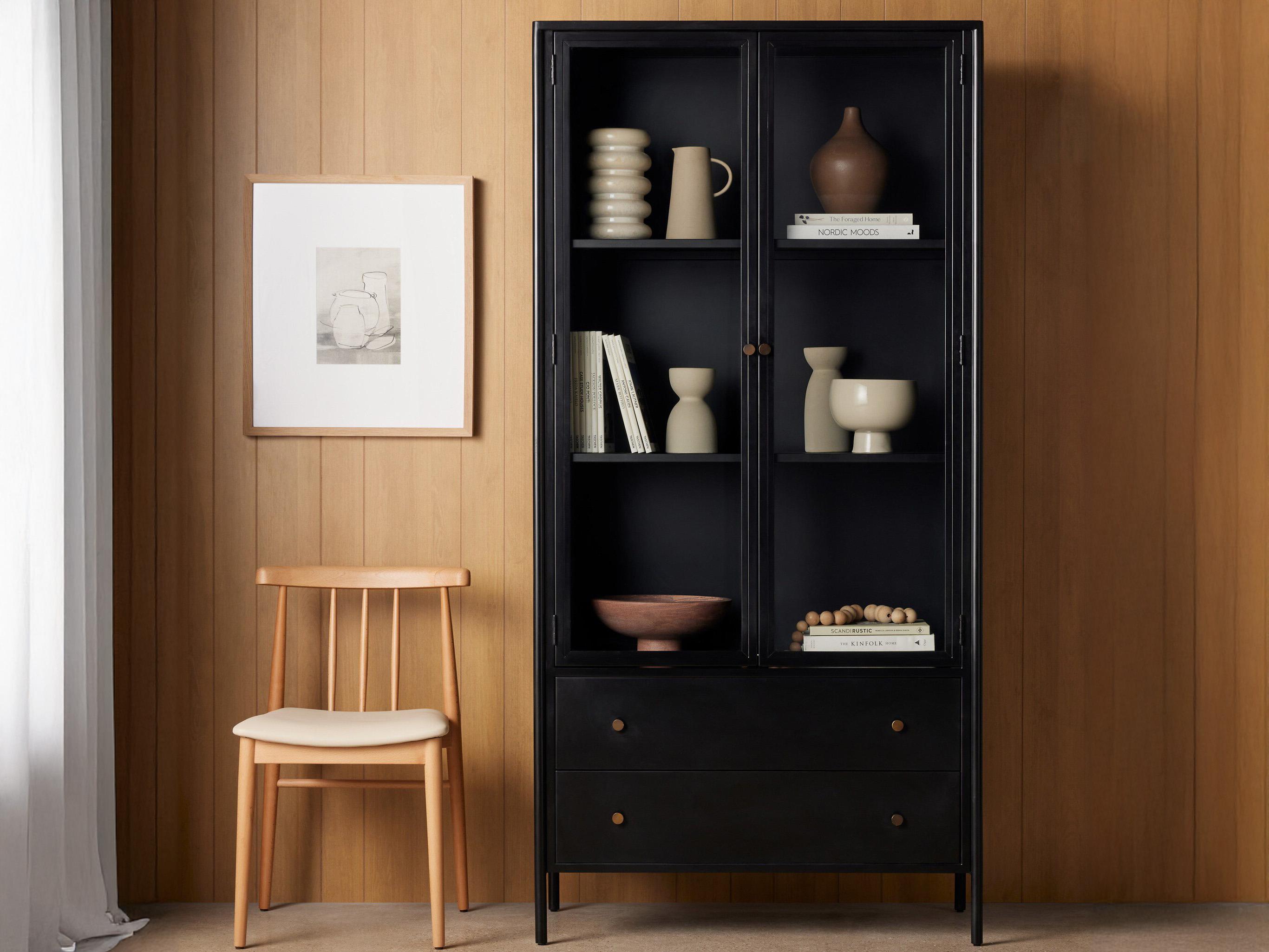 Four Hands Bolton Soto Black Tempered Glass Weathered Bronze Display Cabinet