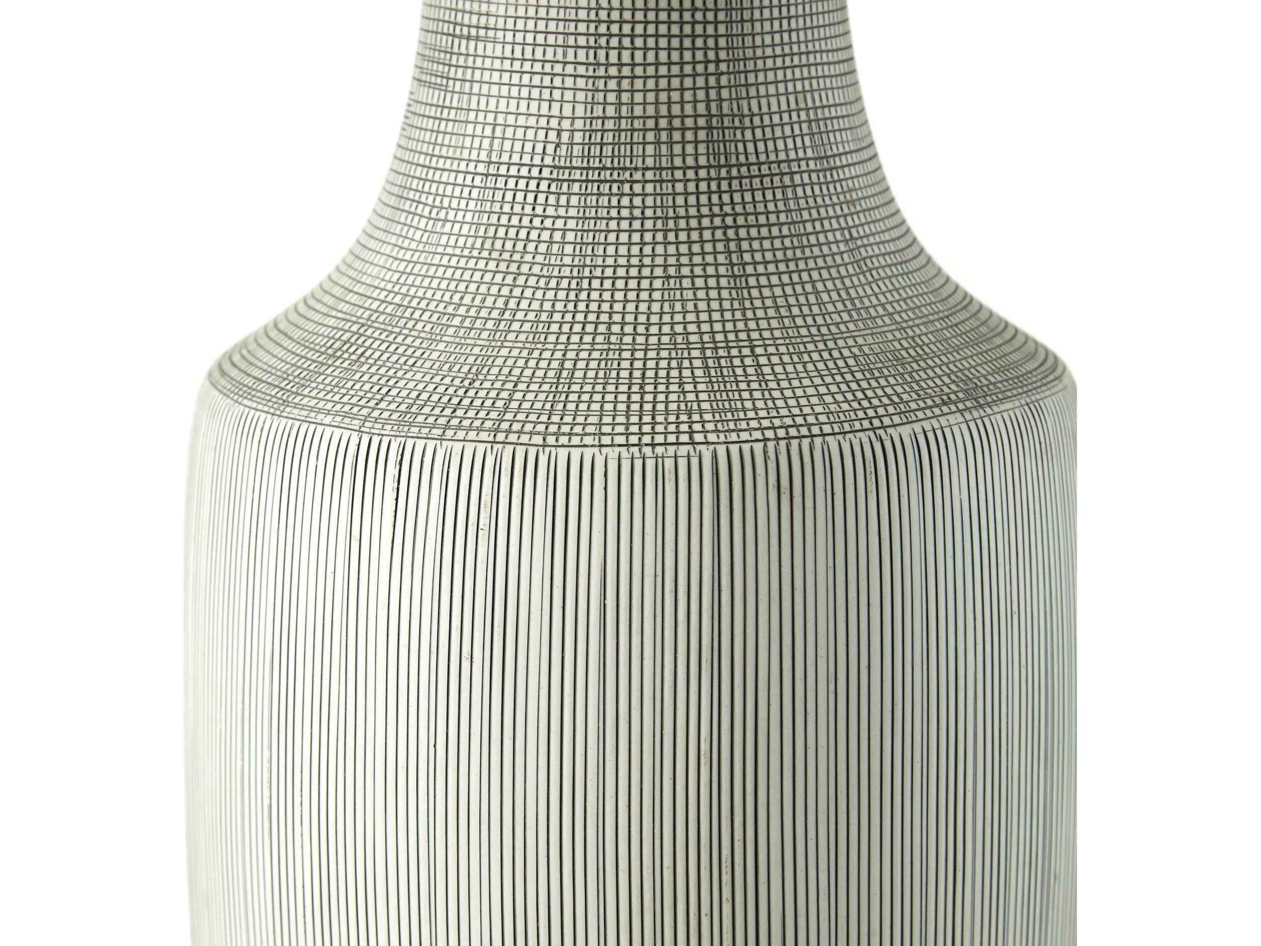 Four Hands Ryker Black & White Grid Ceramic Ivory Linen LED Table Lamp