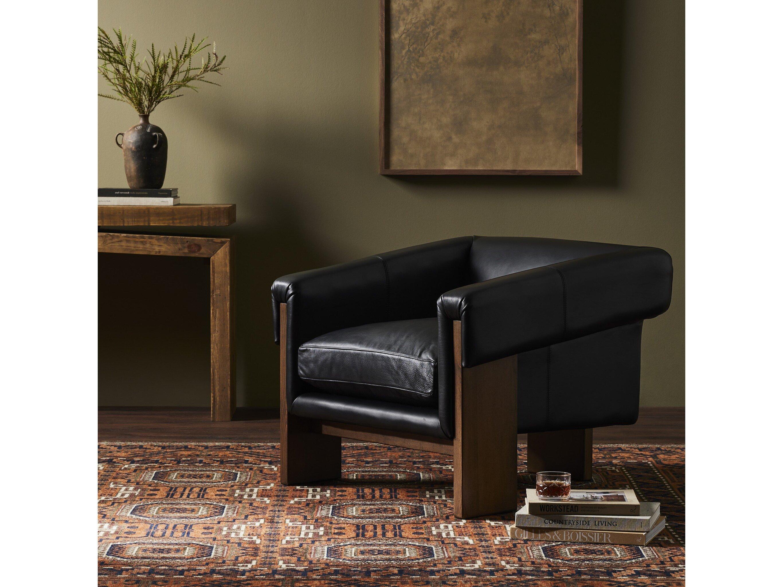 Four Hands Townsend Cairo Harrison Black Leather Accent Chair
