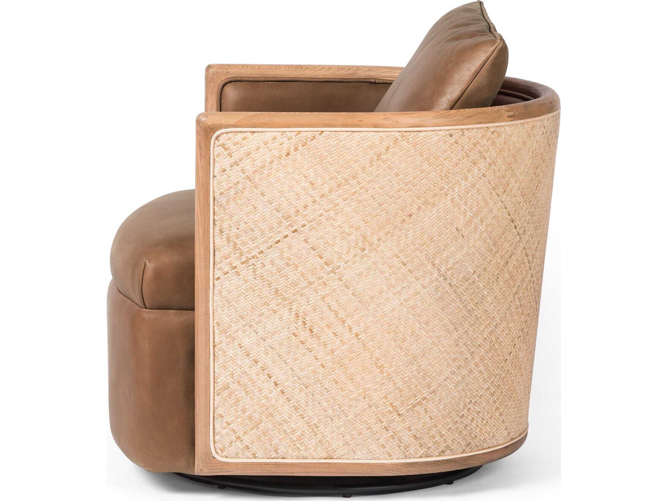 Four Hands Westgate Newbury Swivel Brown Leather Accent Chair