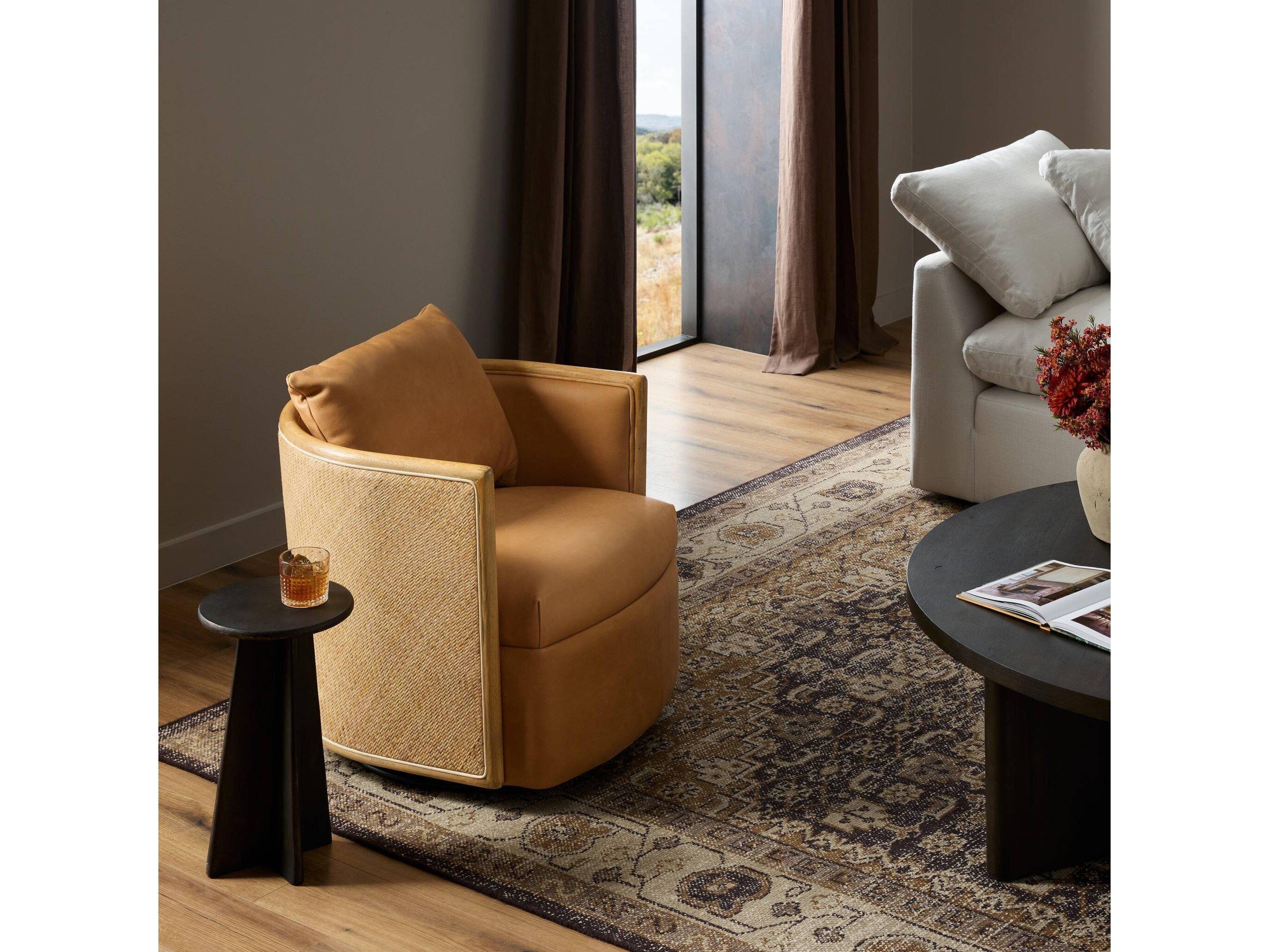 Four Hands Westgate Newbury Swivel Brown Leather Accent Chair