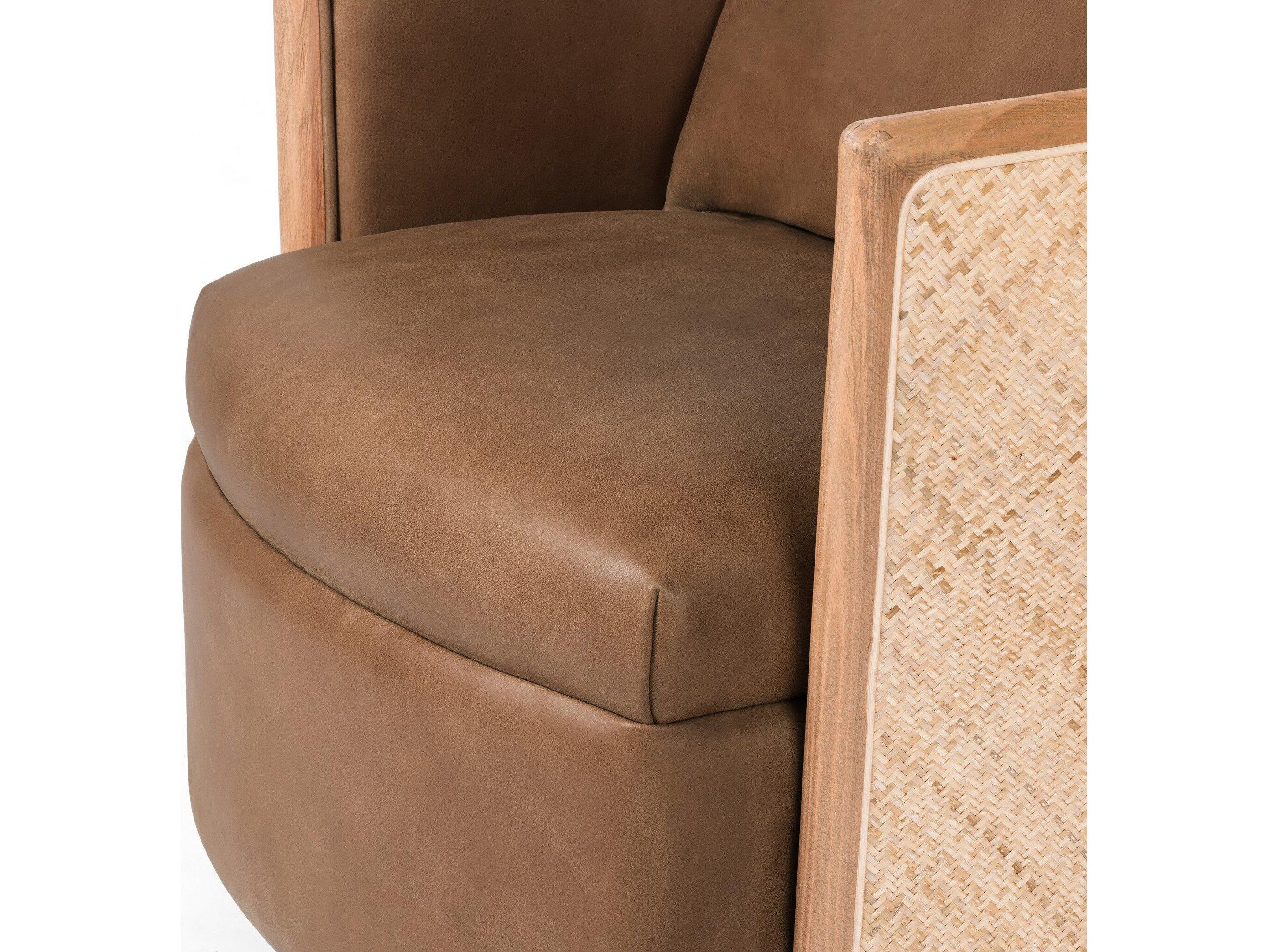 Four Hands Westgate Newbury Swivel Brown Leather Accent Chair