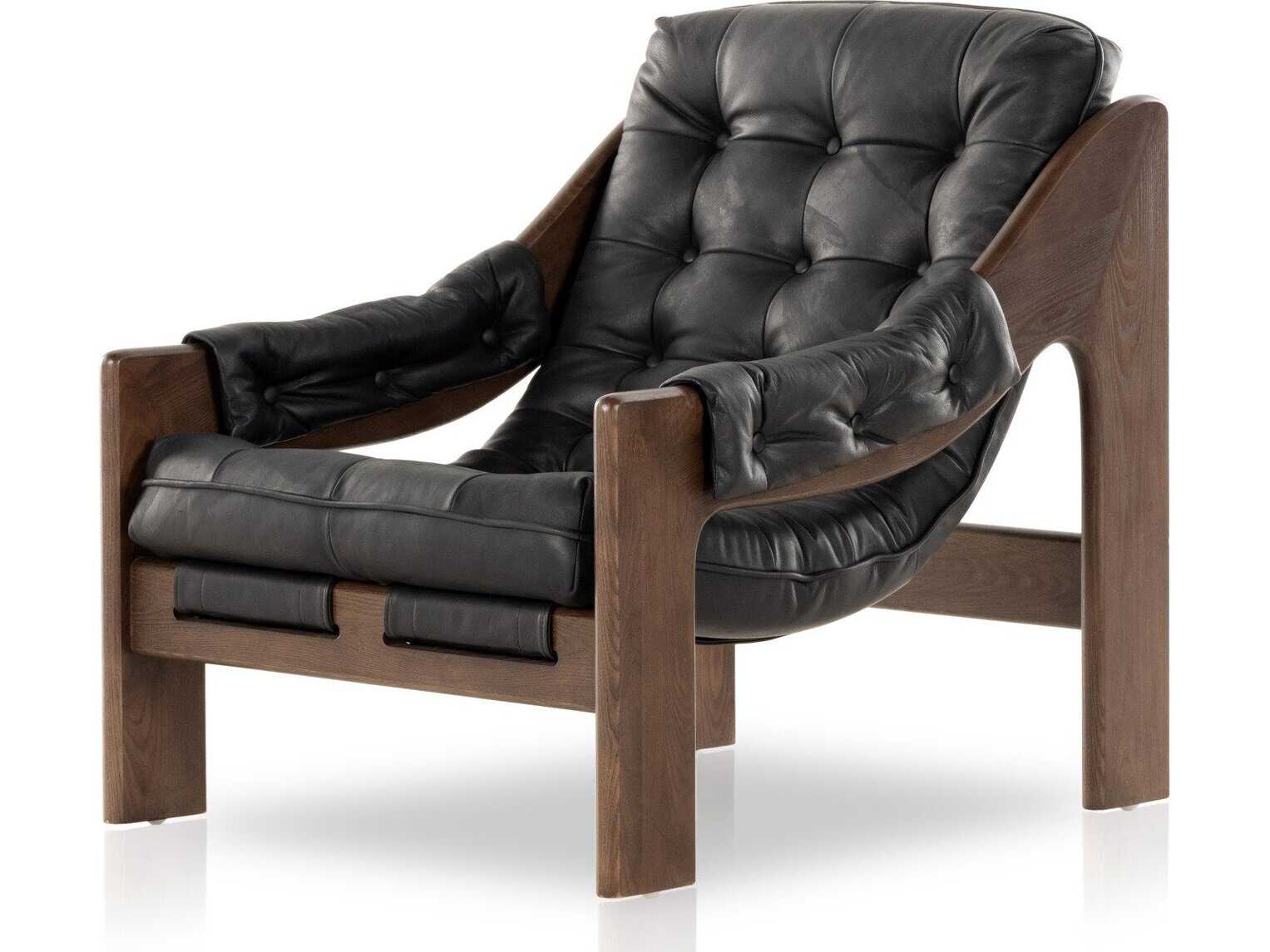 Four Hands Kensington Halston Black Leather Accent Chair