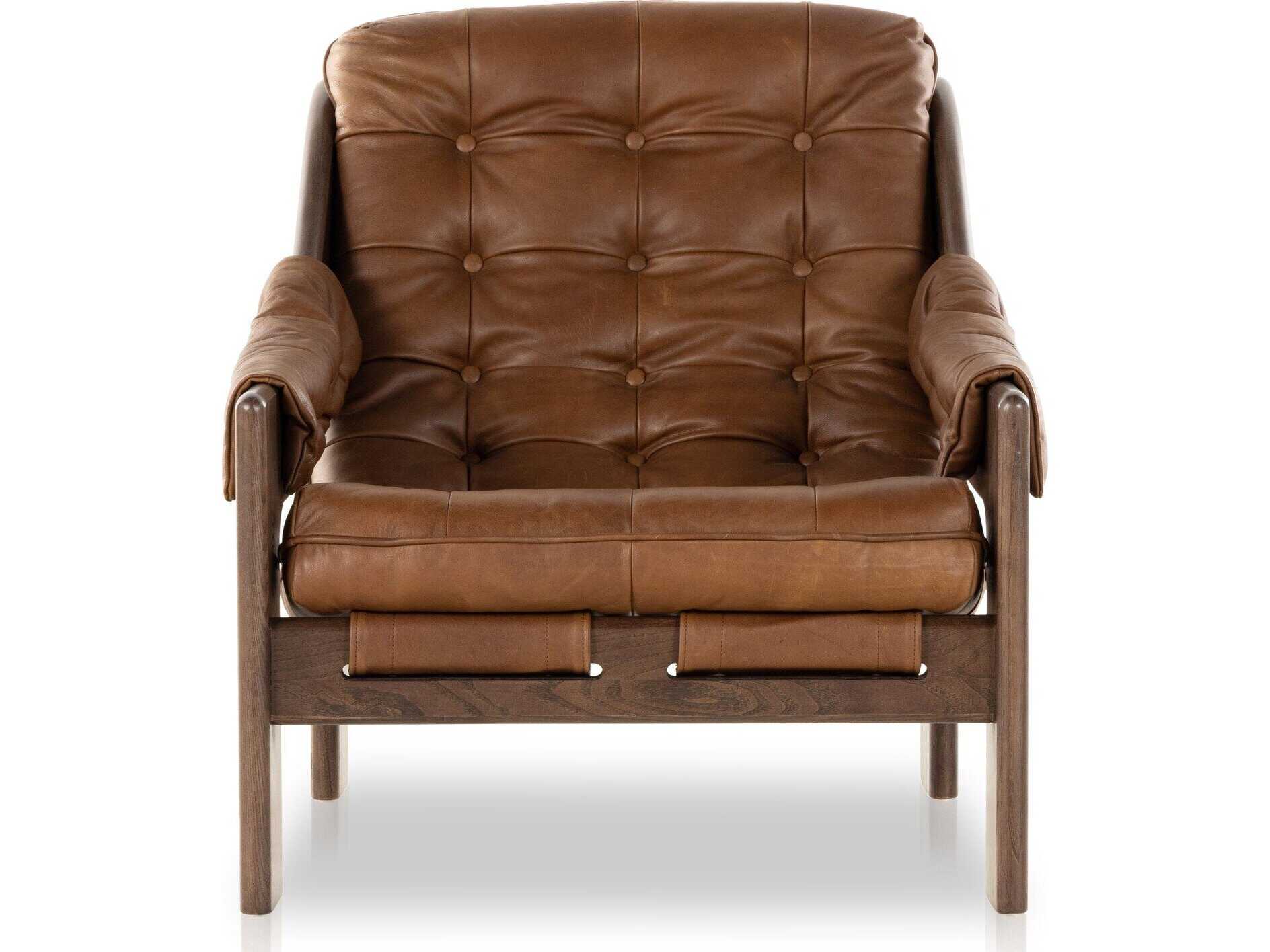 Four Hands Kensington Halston Brown Leather Accent Chair