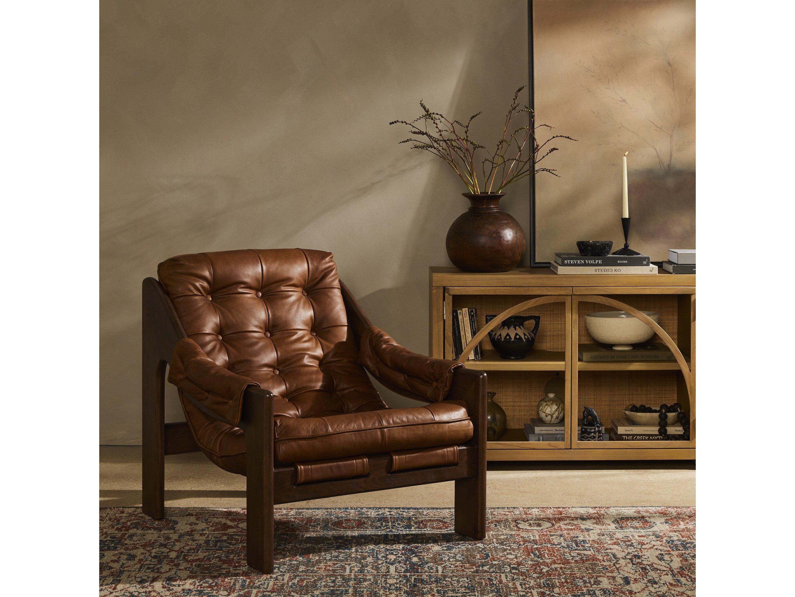Four Hands Kensington Halston Brown Leather Accent Chair