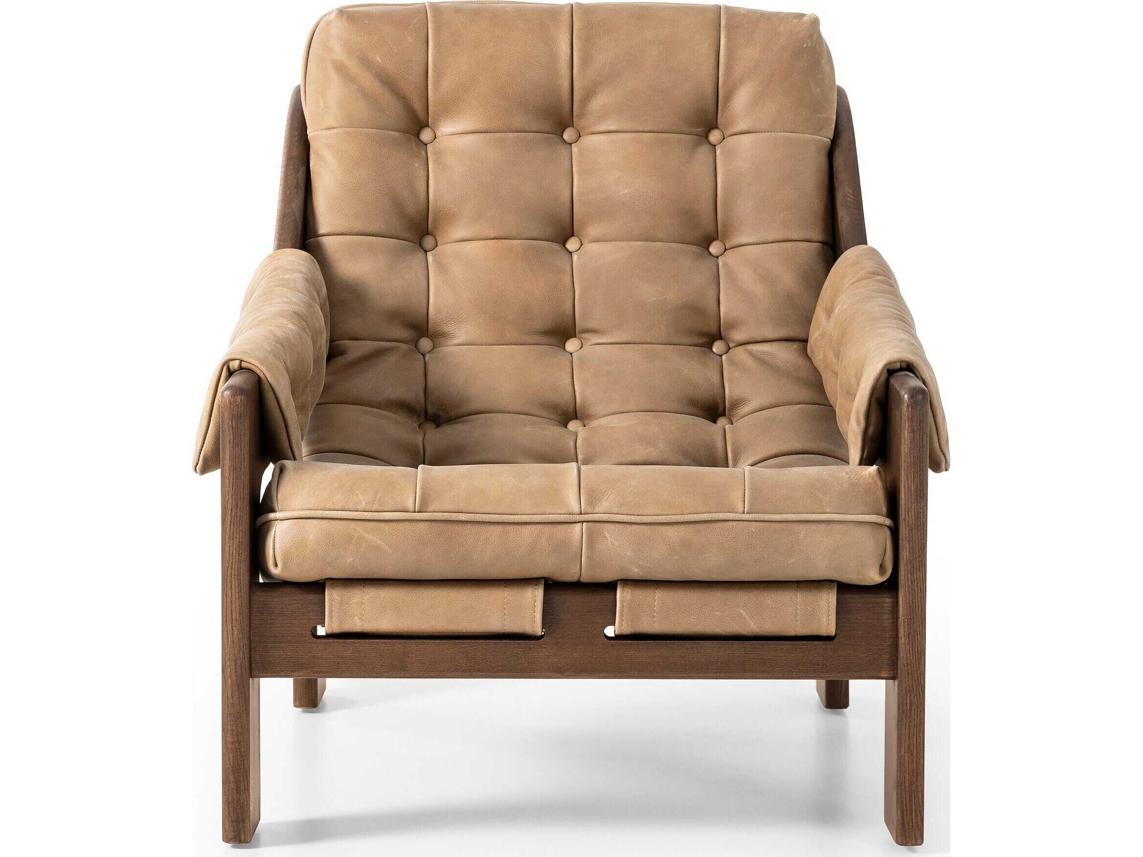 Four Hands Kensington Halston Beige Leather Accent Chair
