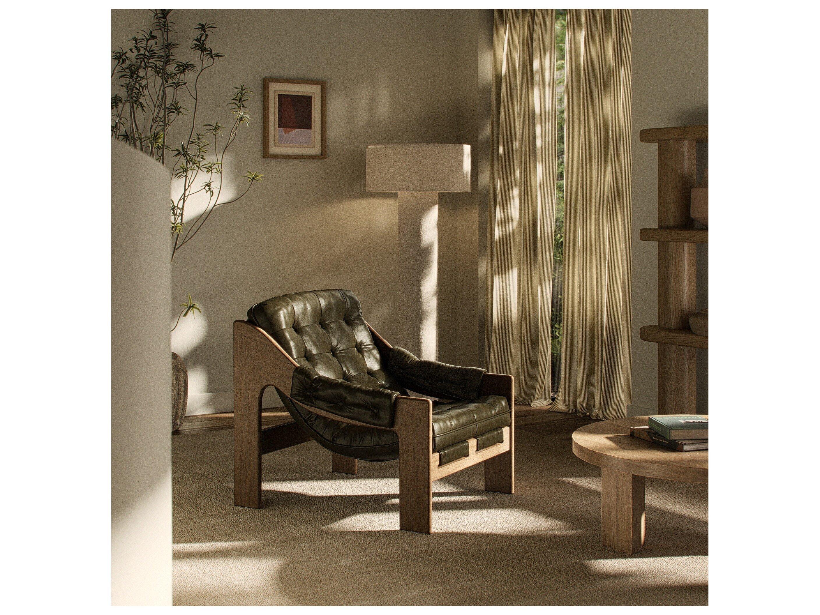 Four Hands Kensington Dulane Moss Leather Accent Chair