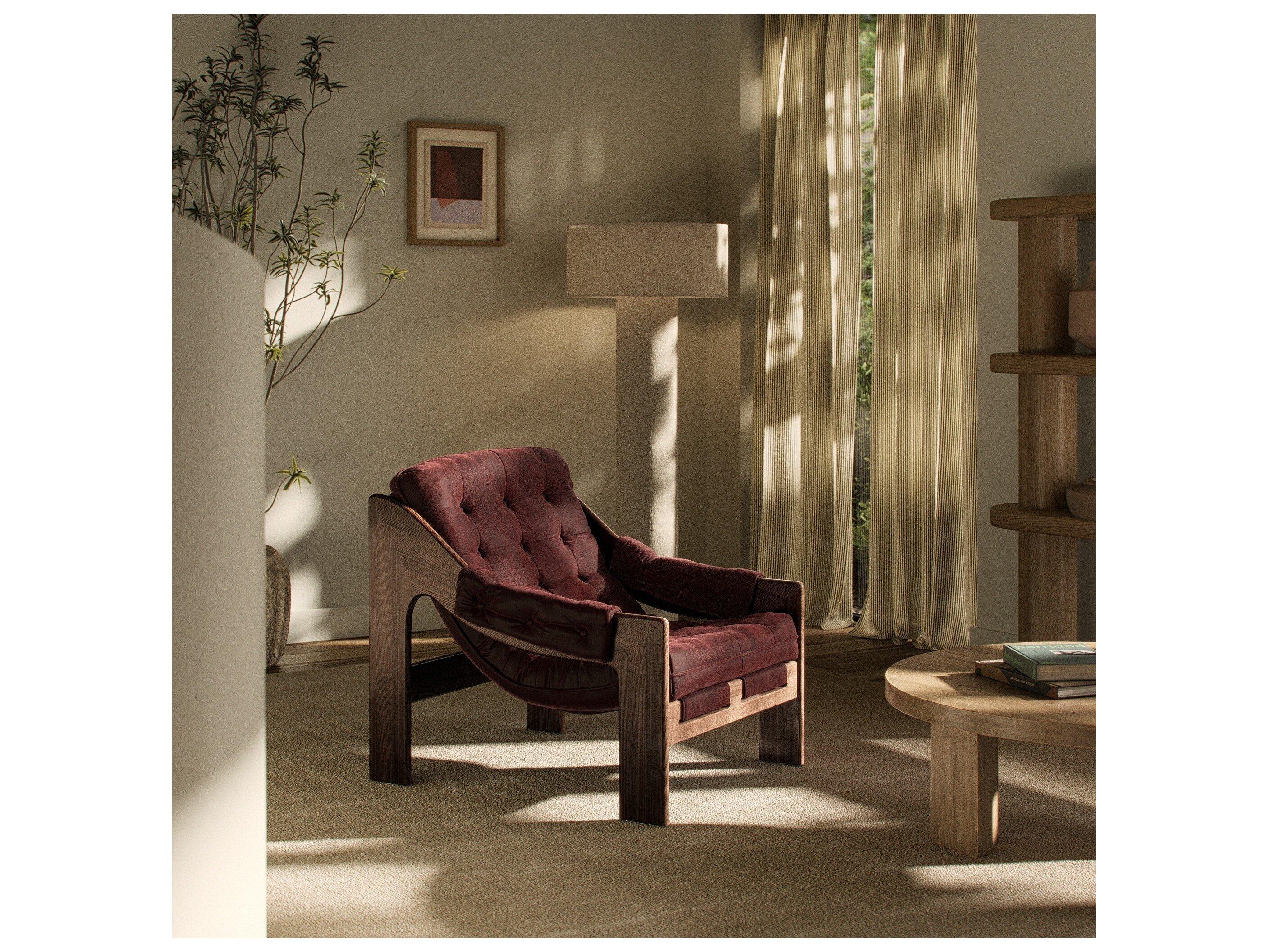 Four Hands Kensington Nubuck Burgundy Leather Accent Chair