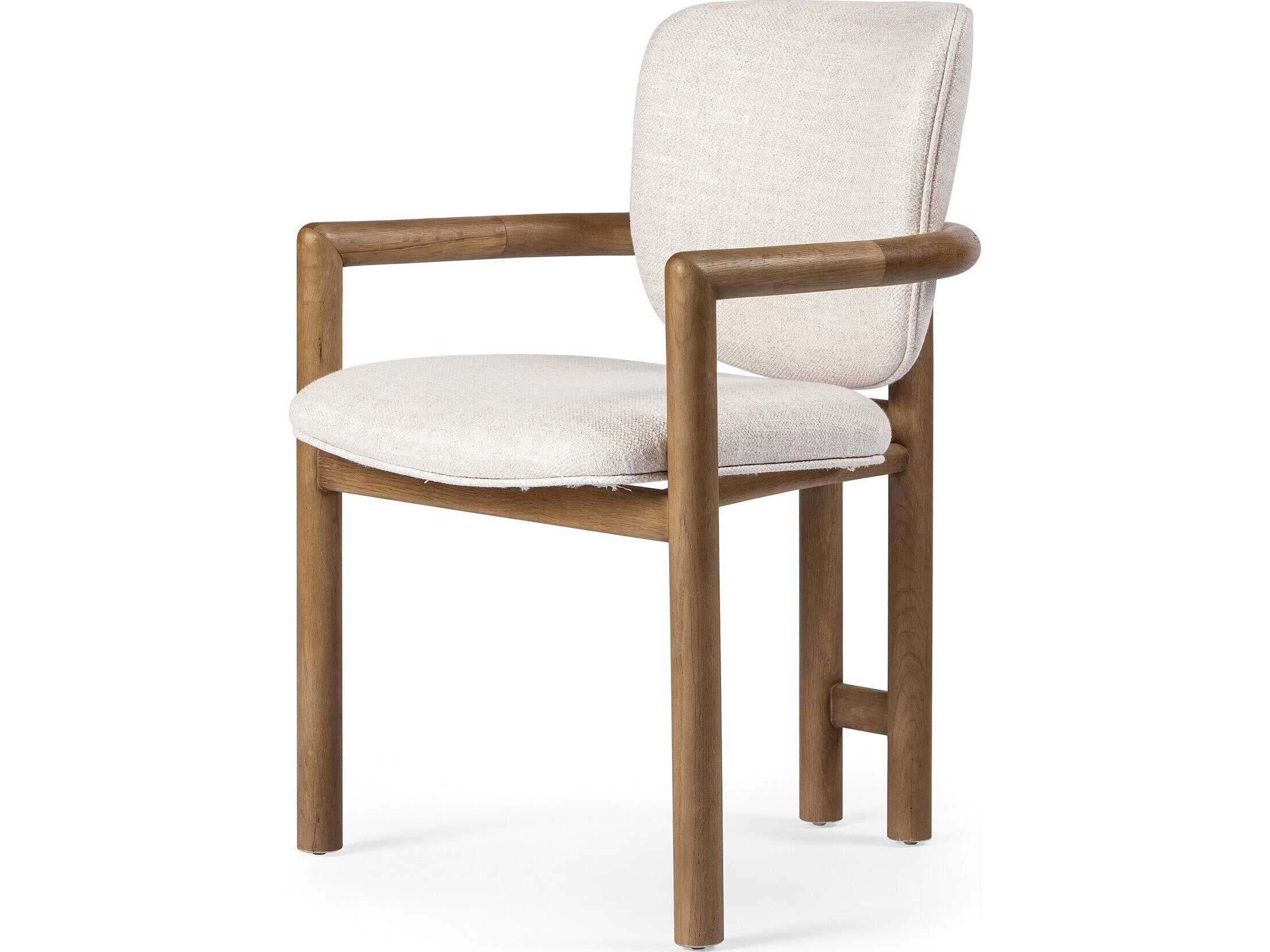 Four Hands Irondale Madeira Fabric Oak Wood Beige Upholstered Arm Dining Chair