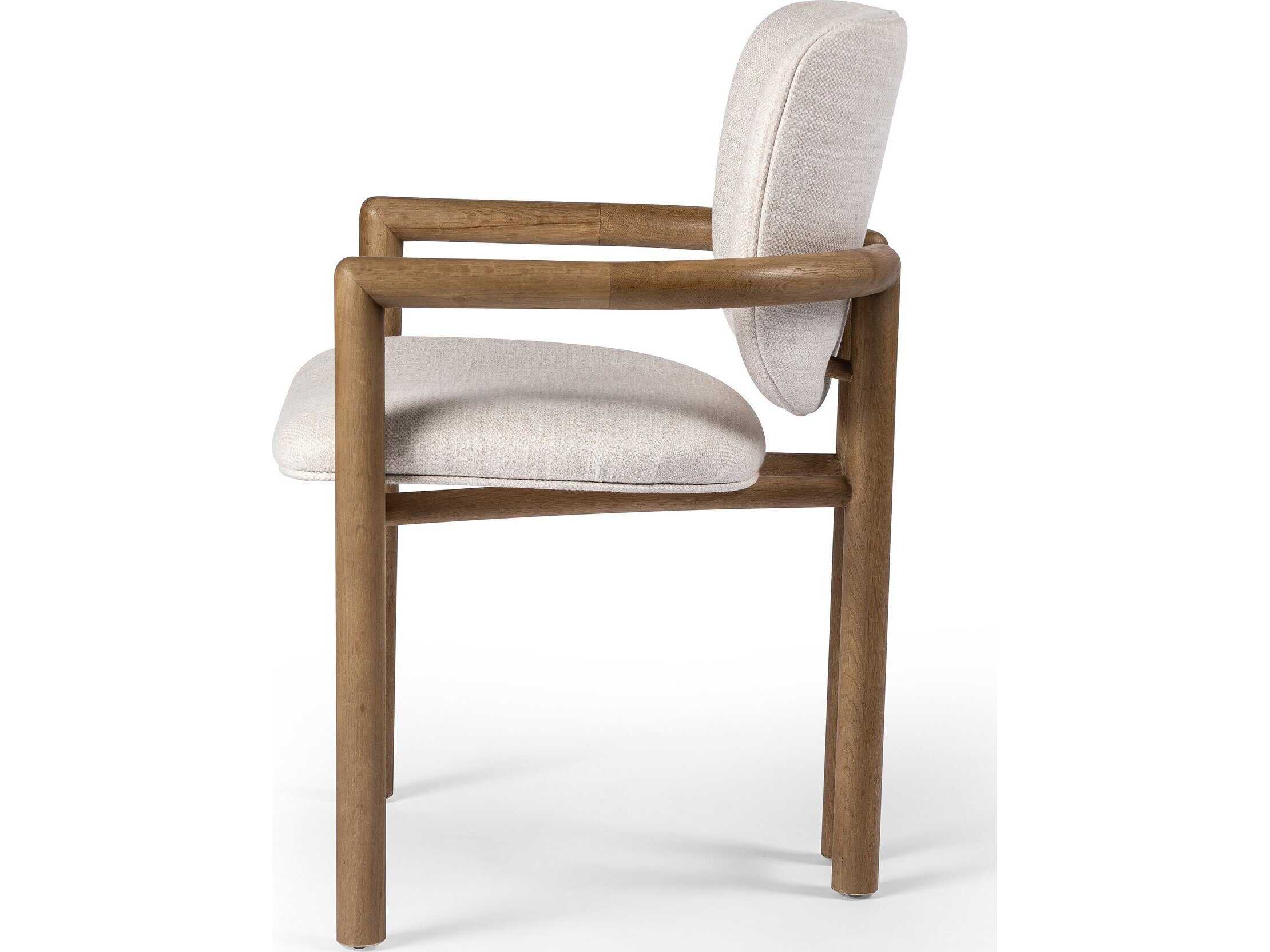 Four Hands Irondale Madeira Fabric Oak Wood Beige Upholstered Arm Dining Chair