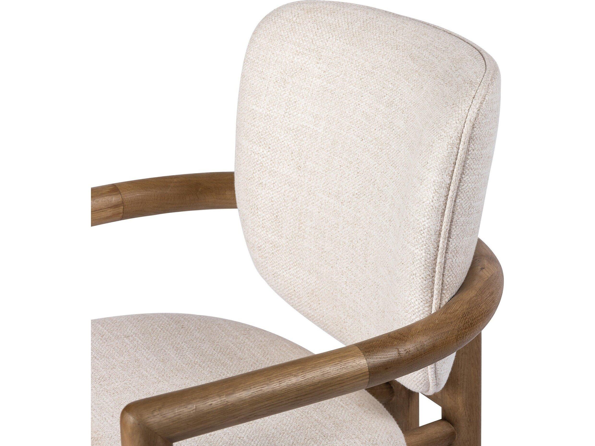 Four Hands Irondale Madeira Fabric Oak Wood Beige Upholstered Arm Dining Chair