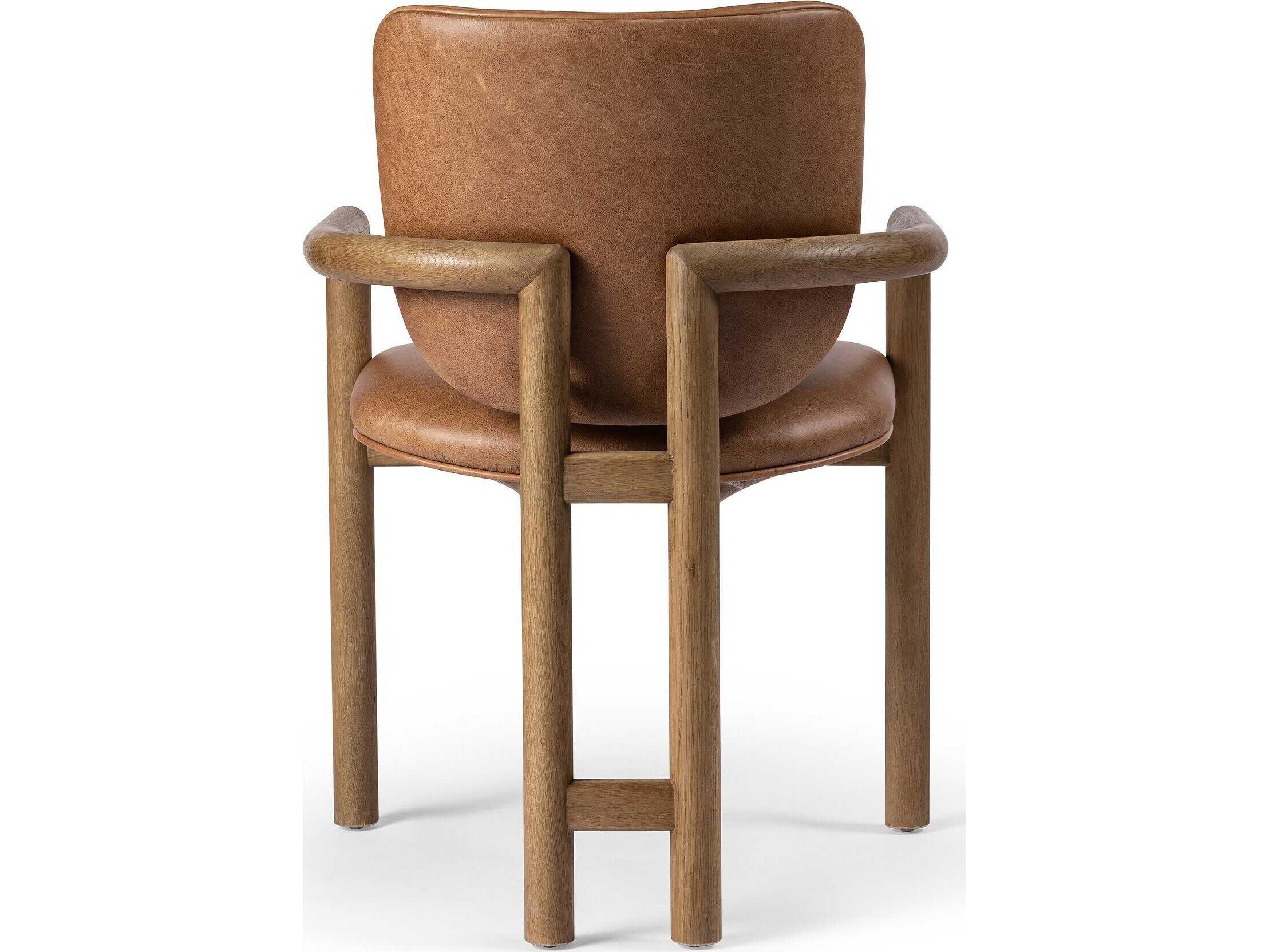 Four Hands Irondale Madeira Leather Oak Wood Brown Upholstered Arm Dining Chair