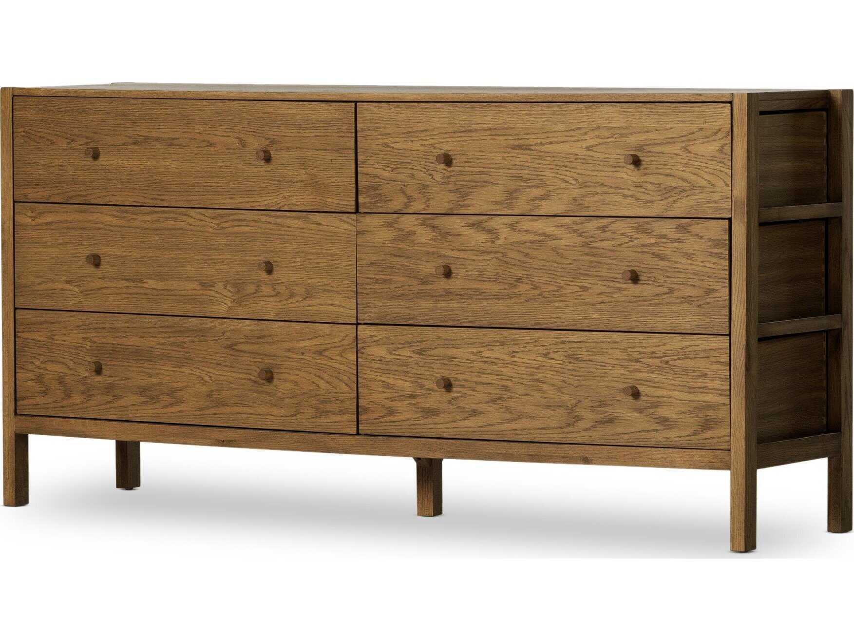 Four Hands Haiden Meadow 6-Drawers Brown Oak Wood Double Dresser