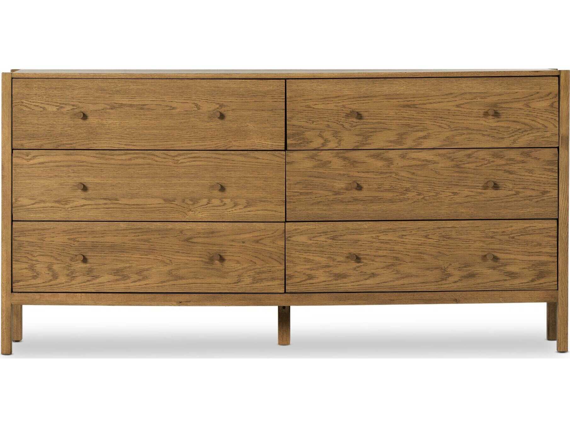 Four Hands Haiden Meadow 6-Drawers Brown Oak Wood Double Dresser