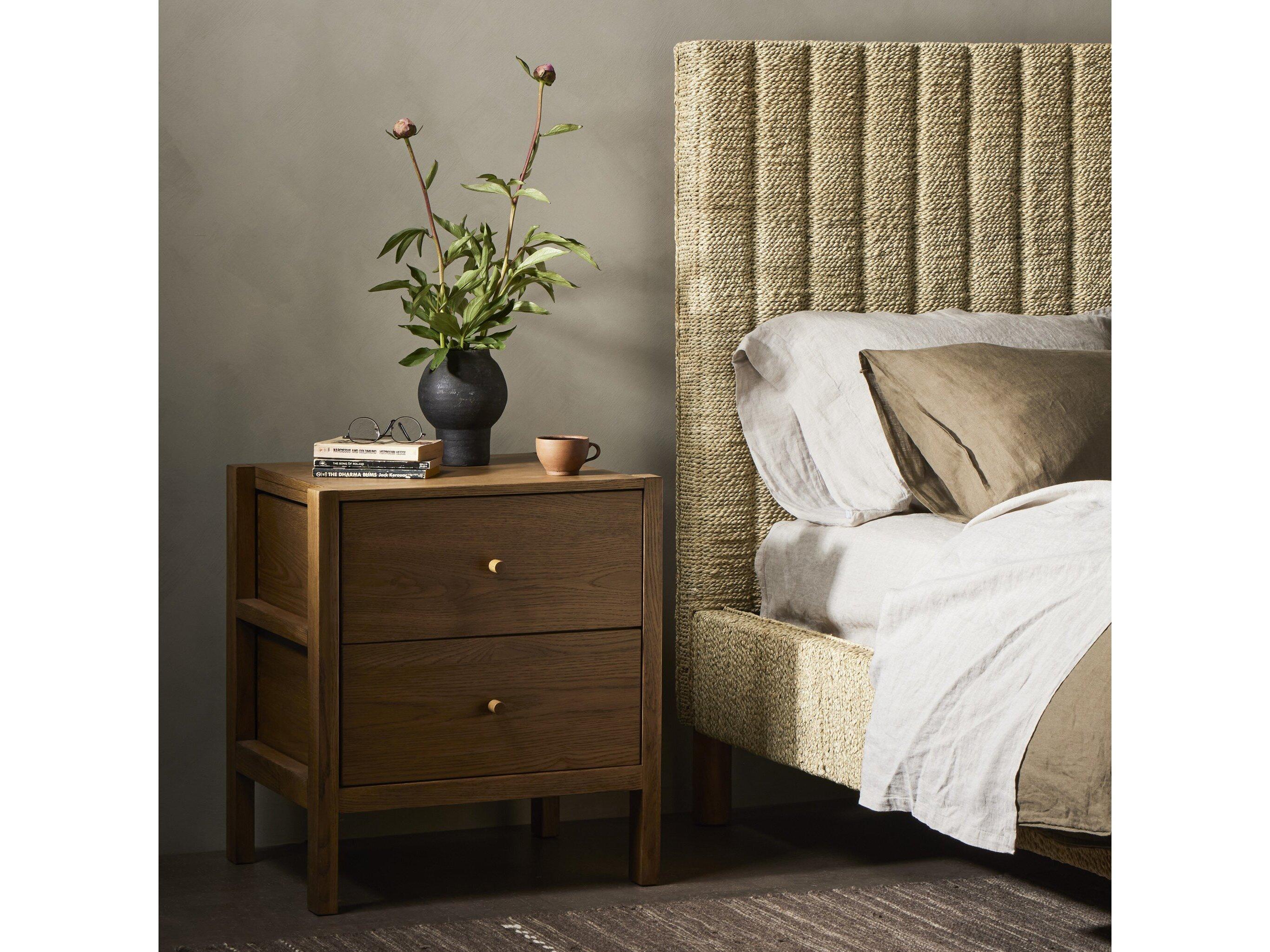 Four Hands Haiden Meadow 2-Drawers Brown Oak Wood Nightstand