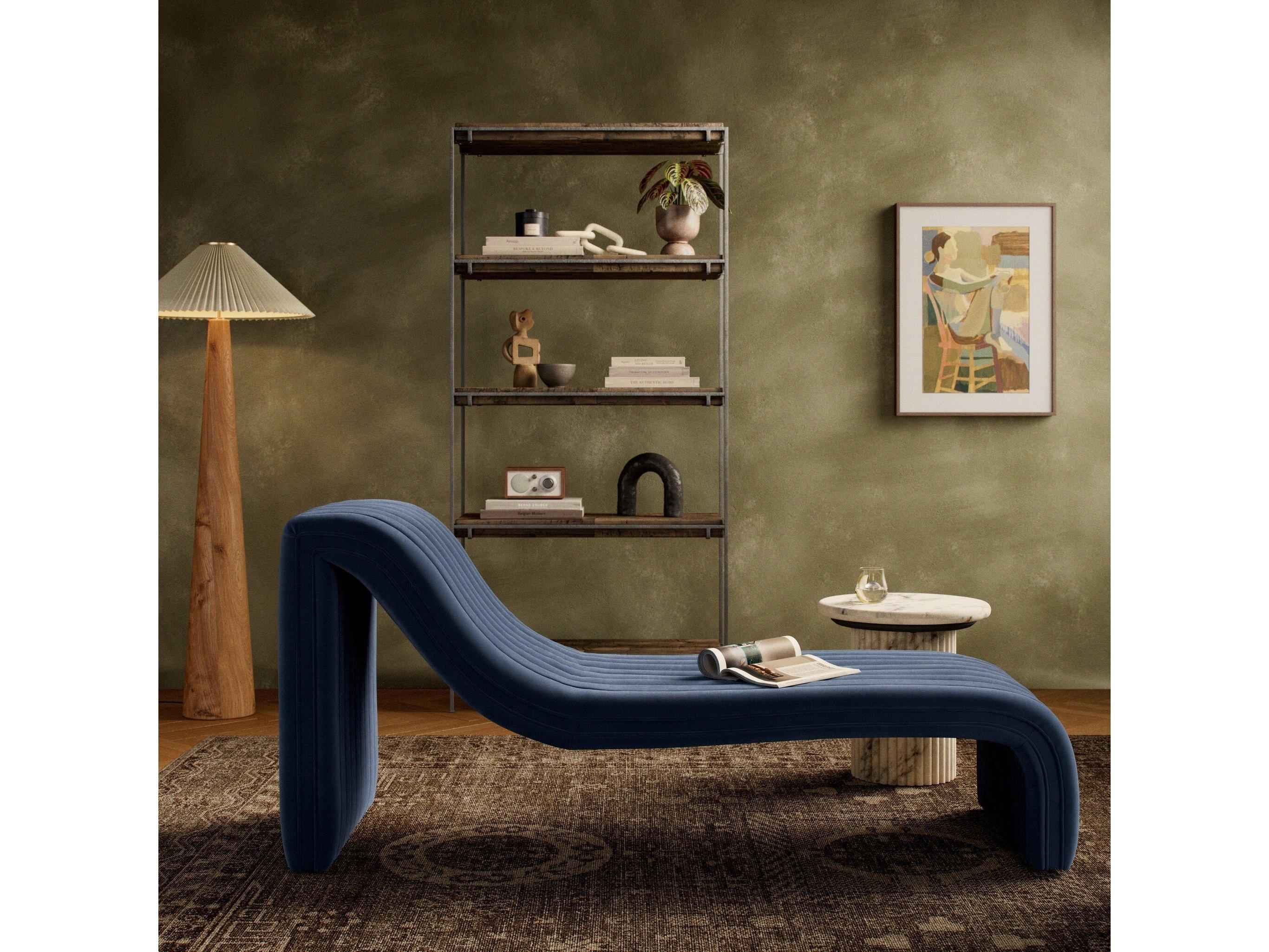 Four Hands Grayson Blue Upholstered Chaise