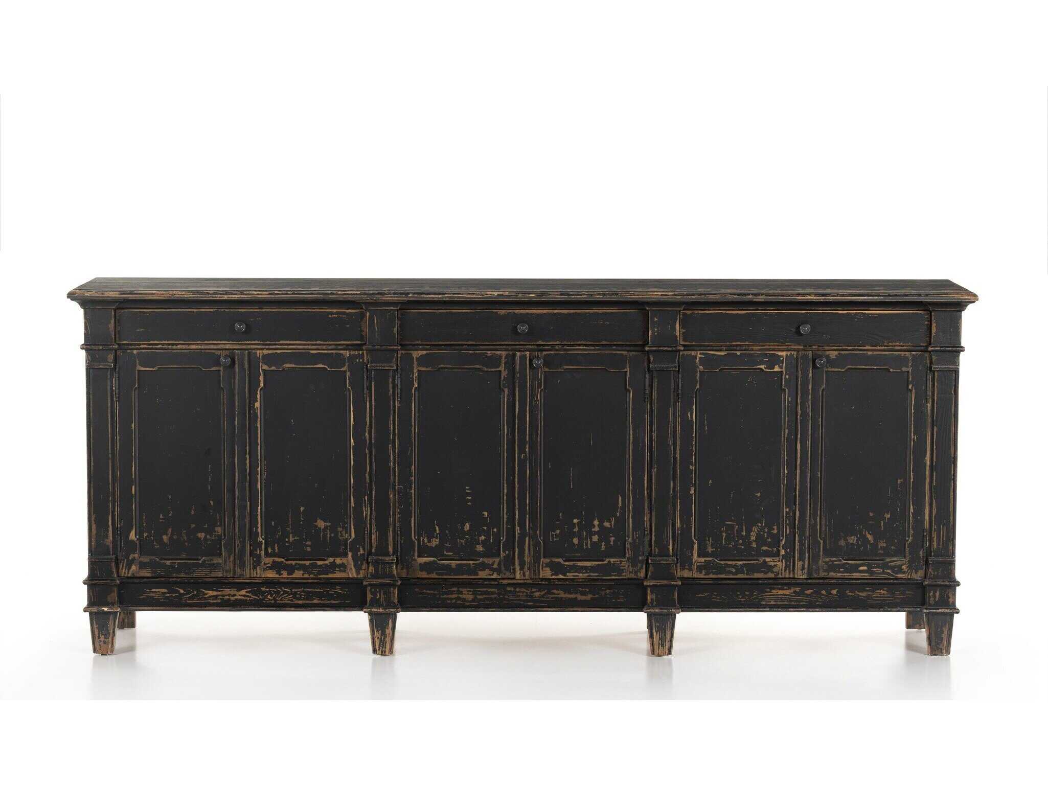 Four Hands Cordella Marjorie 96" Pine Wood Distressed Black Sideboard