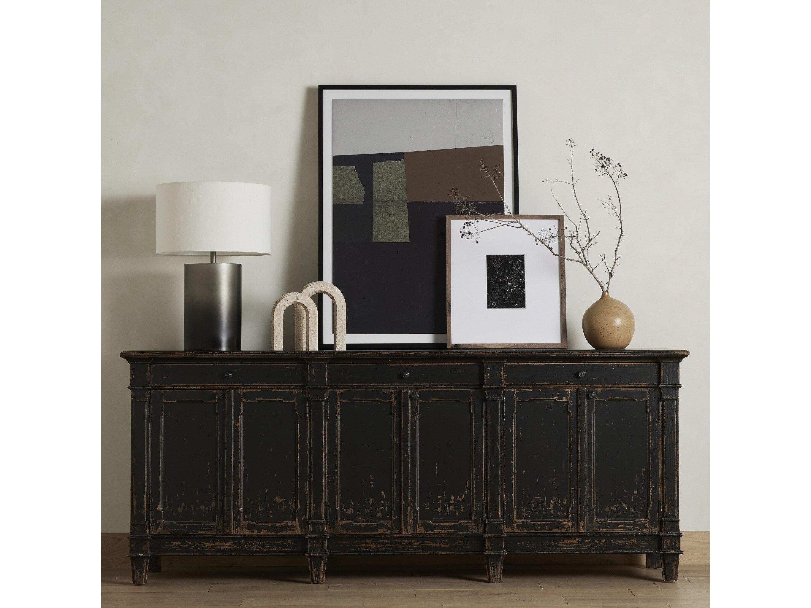 Four Hands Cordella Marjorie 96" Pine Wood Distressed Black Sideboard