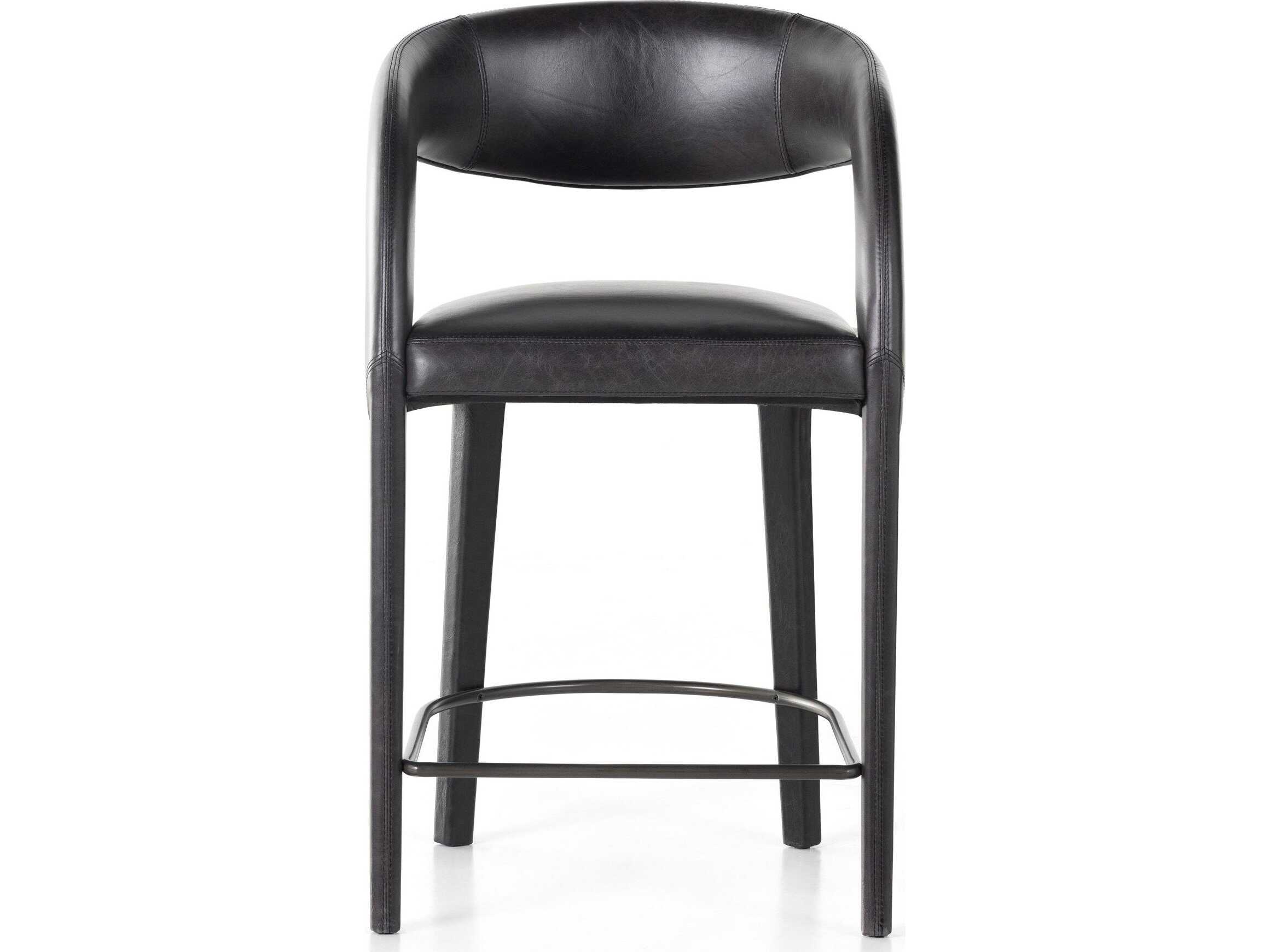 Four Hands Townsend Hawkins Leather Sonoma Black Gunmetal Counter Stool