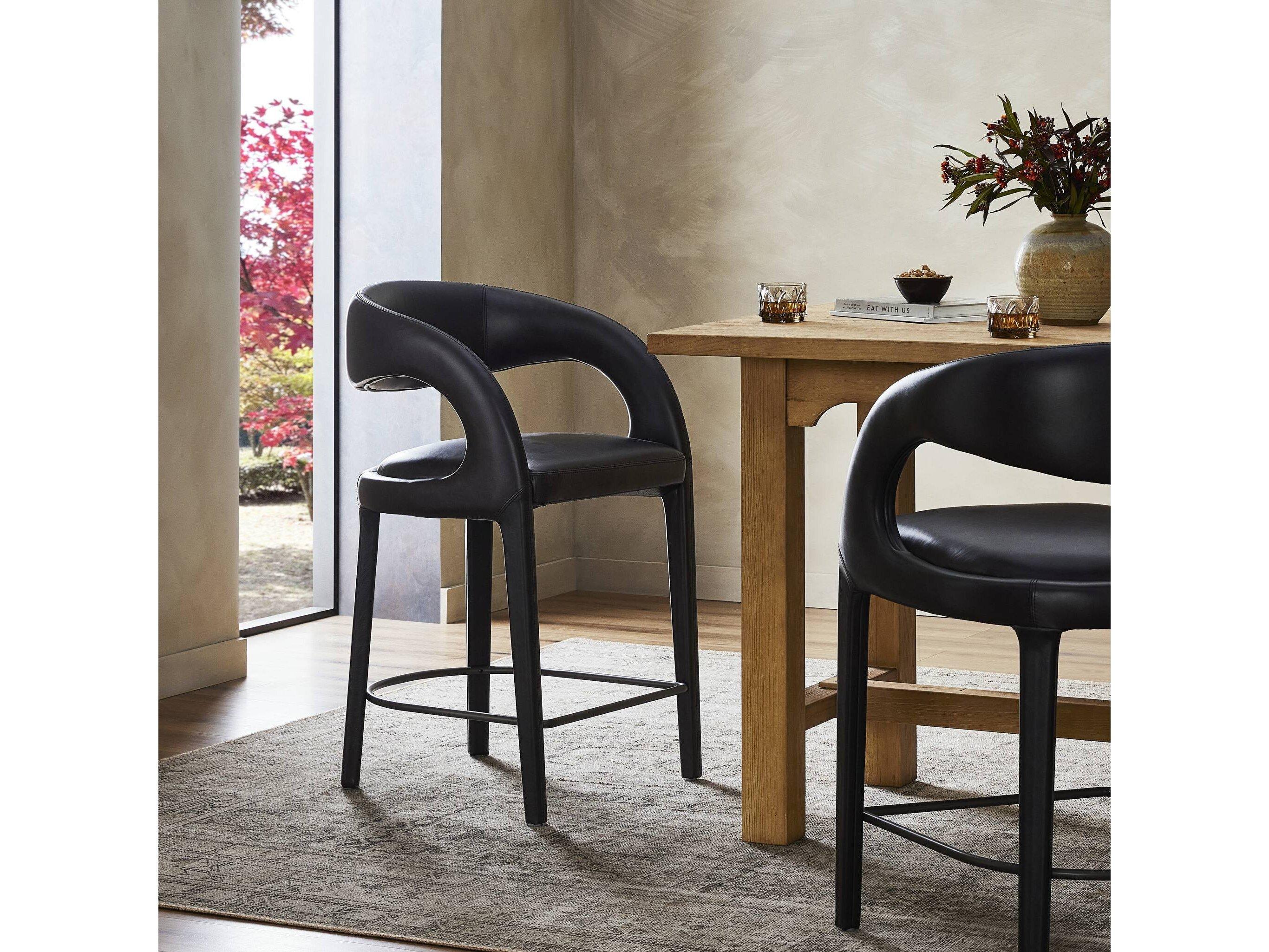 Four Hands Townsend Hawkins Leather Sonoma Black Gunmetal Counter Stool