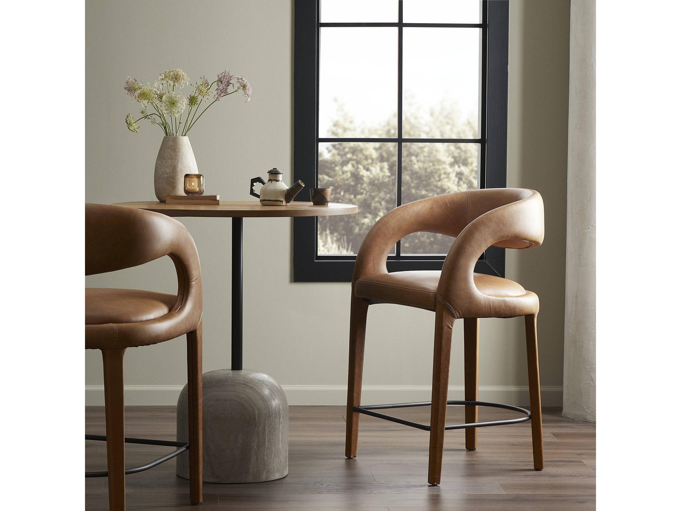 Four Hands Townsend Hawkins Leather Sonoma Butterscotch Gunmetal Counter Stool