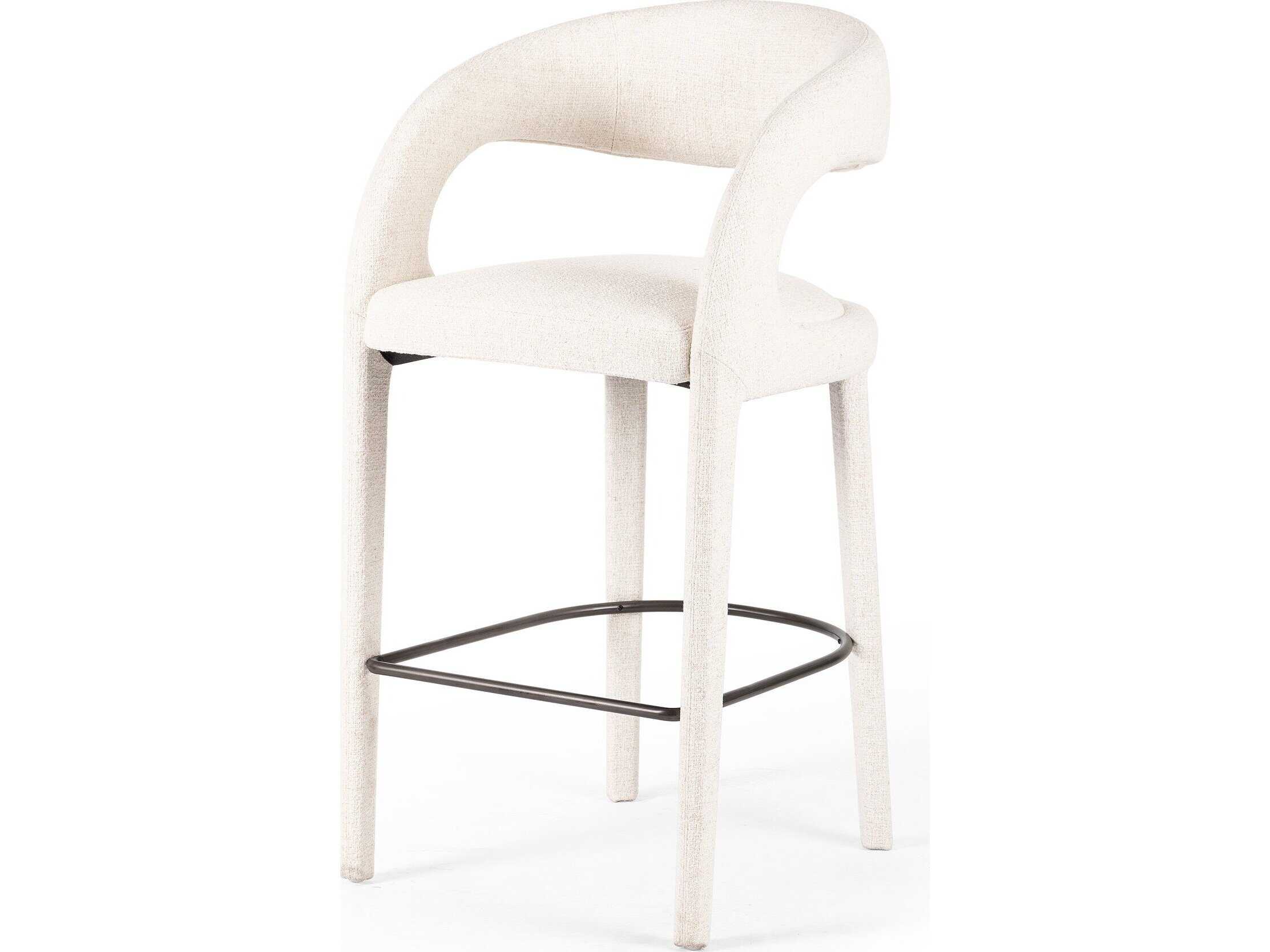 Four Hands Townsend Hawkins Upholstered Omari Natural Gunmetal Bar Stool