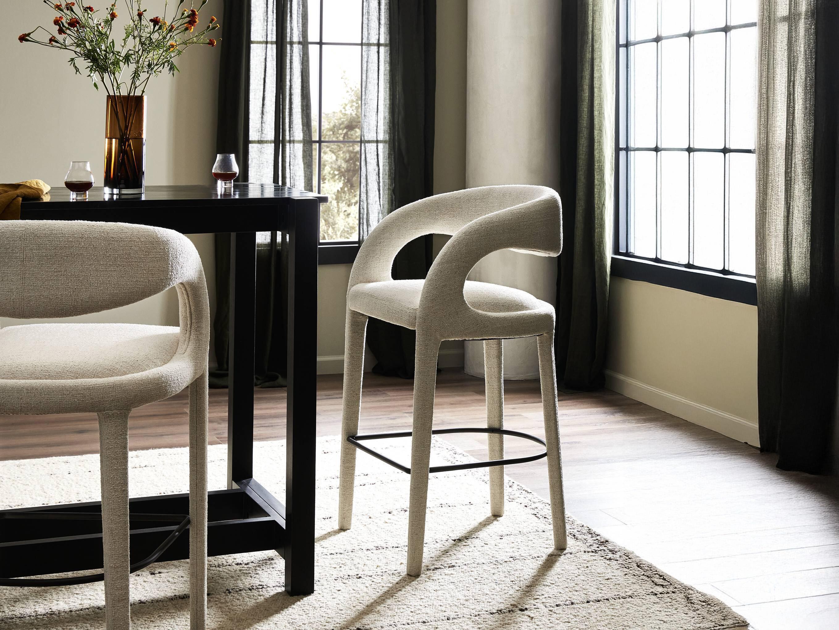 Four Hands Townsend Hawkins Upholstered Omari Natural Gunmetal Bar Stool