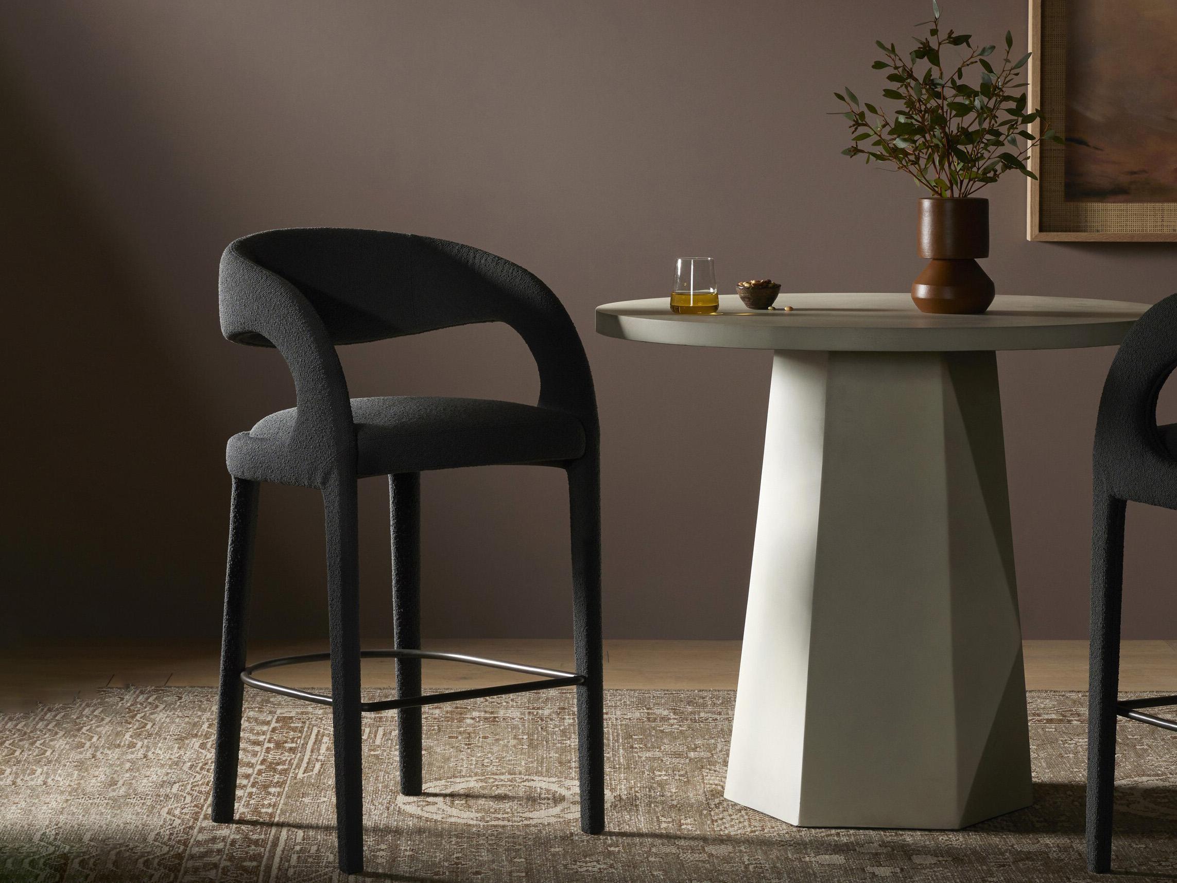 Four Hands Townsend Hawkins FIQA Boucle Charcoal Upholstered Bar Stool