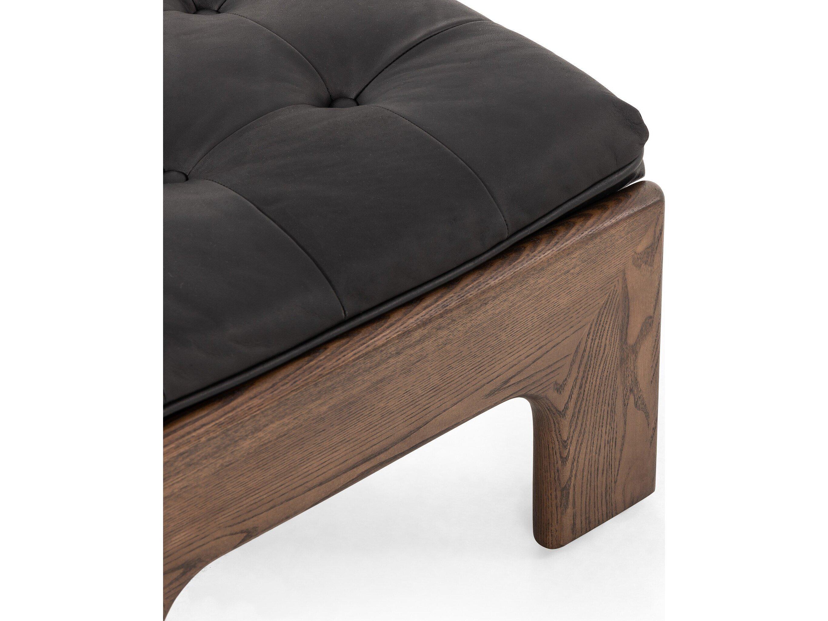 Four Hands Kensington Halston Heirloom Black Terra Brown Ash Leather Ottoman