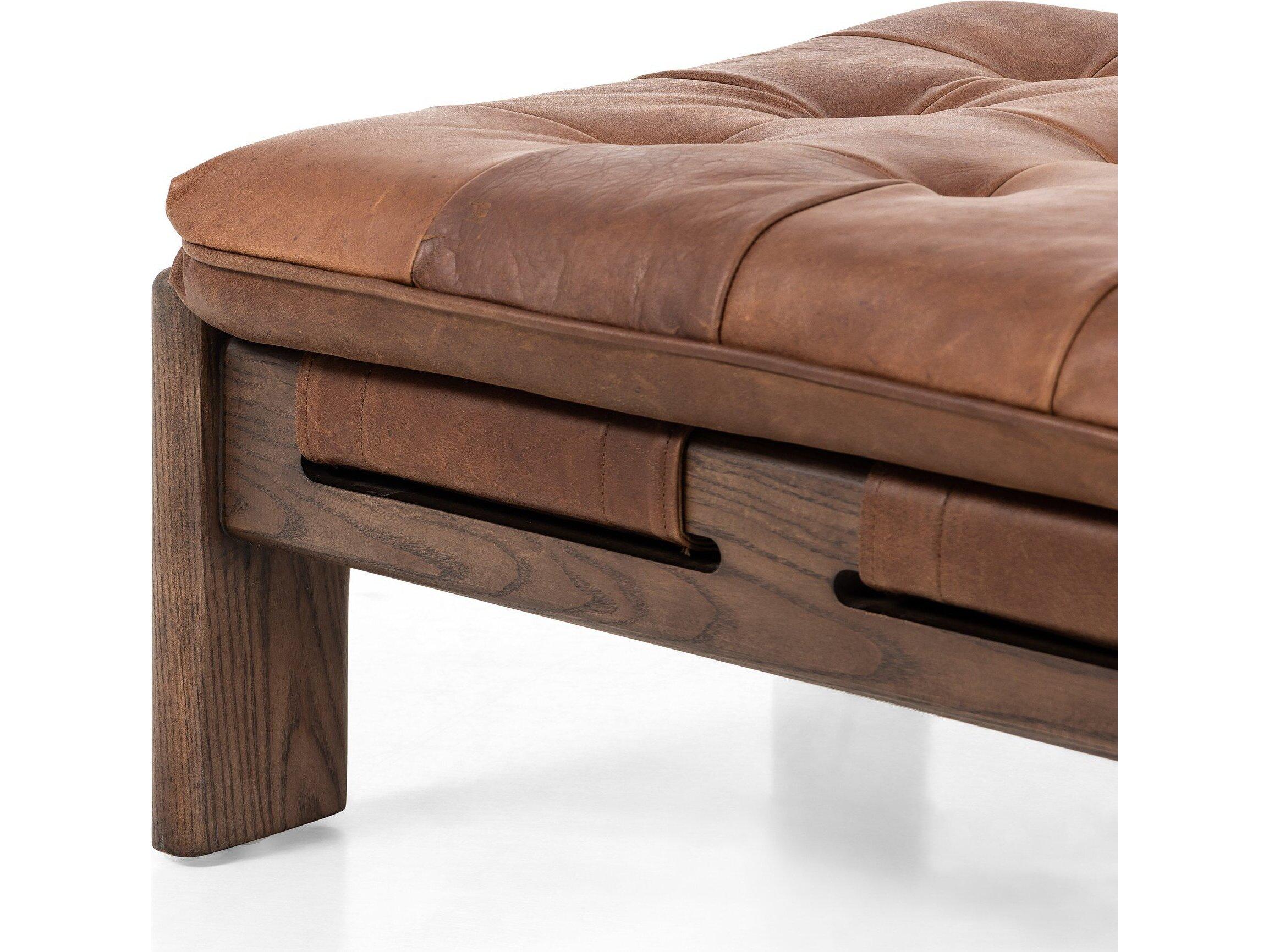 Four Hands Kensington Halston Heirloom Sienna Terra Brown Ash Leather Ottoman