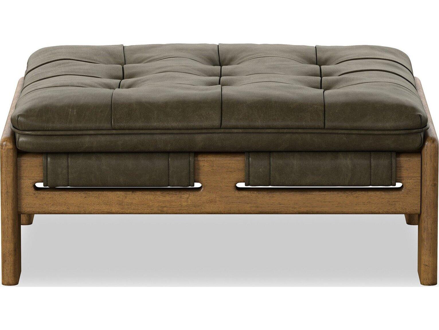 Four Hands Kensington Dulane Moss Leather Ottoman