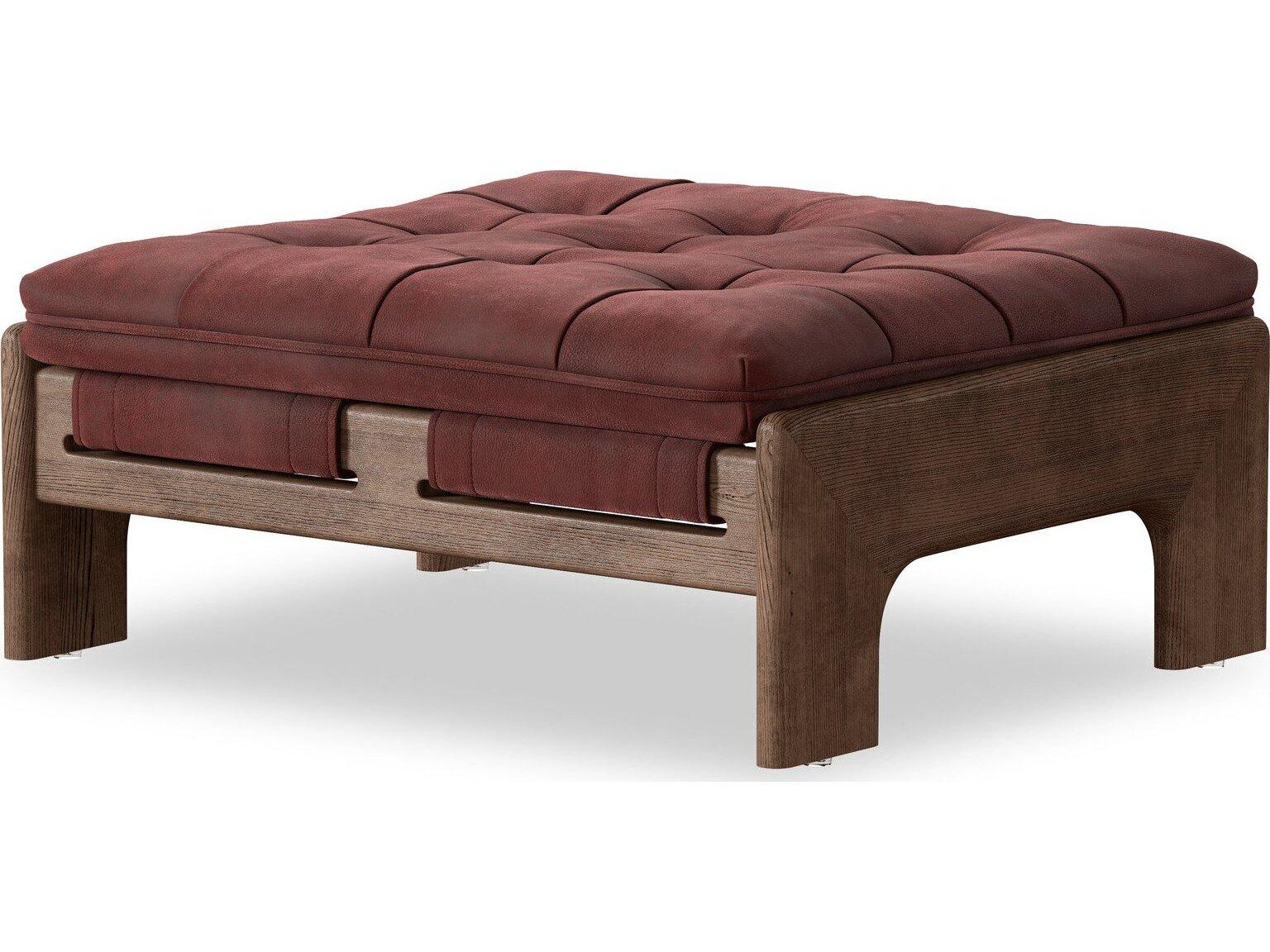 Four Hands Kensington Nubuck Burgundy Leather Ottoman