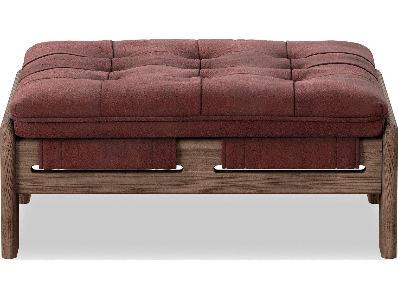 Four Hands Kensington Nubuck Burgundy Leather Ottoman