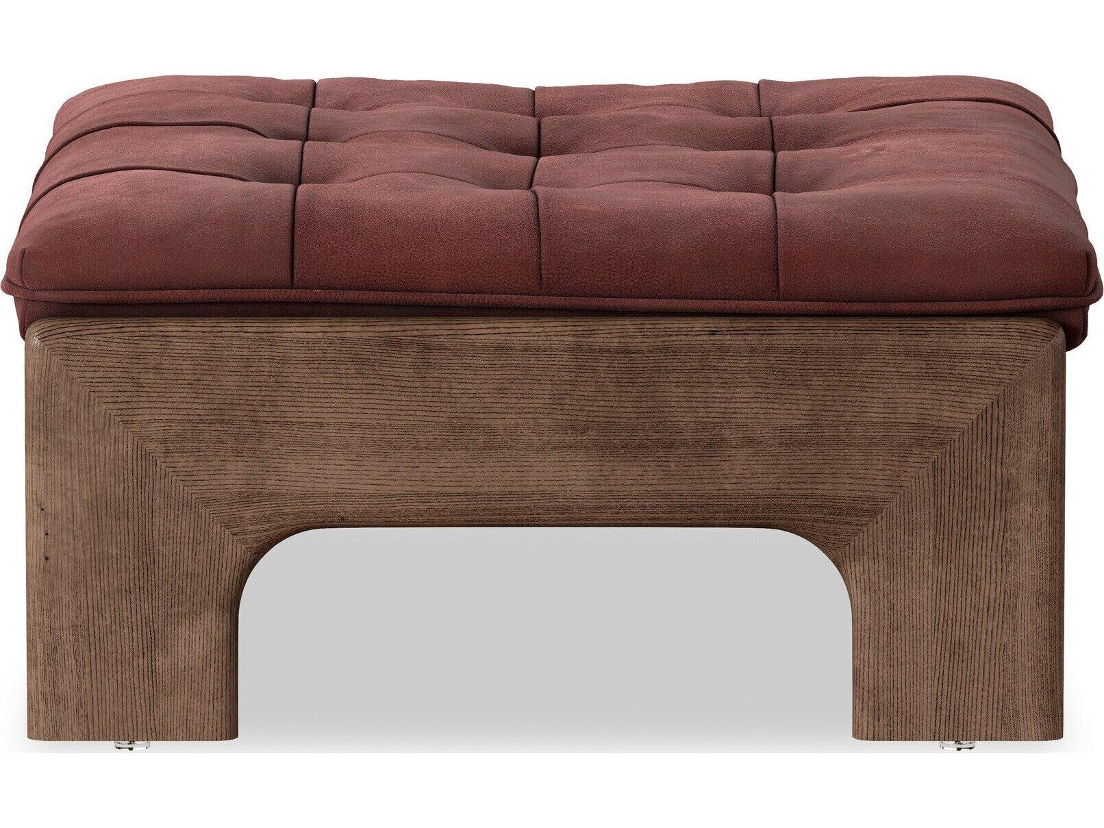 Four Hands Kensington Nubuck Burgundy Leather Ottoman