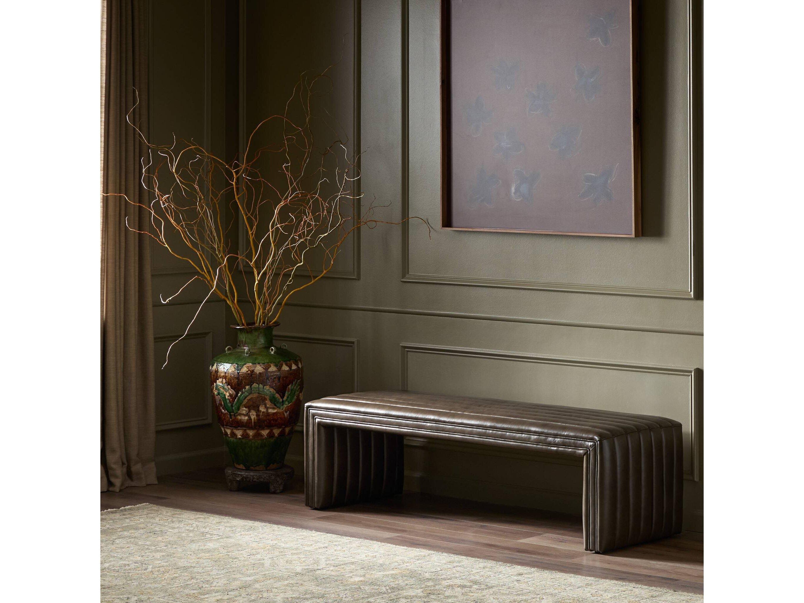 Four Hands Grayson Deacon Wolf Brown Leather Accent Bench