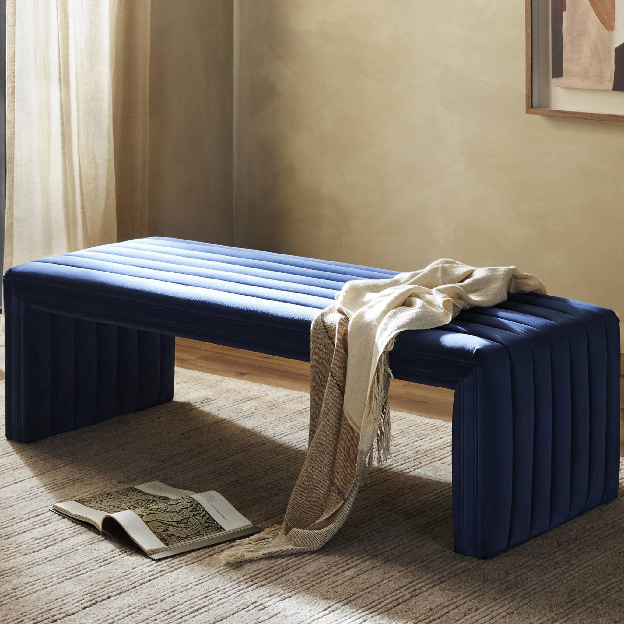 Four Hands Grayson Augustine Sapphire Navy Upholstered Dining Bench