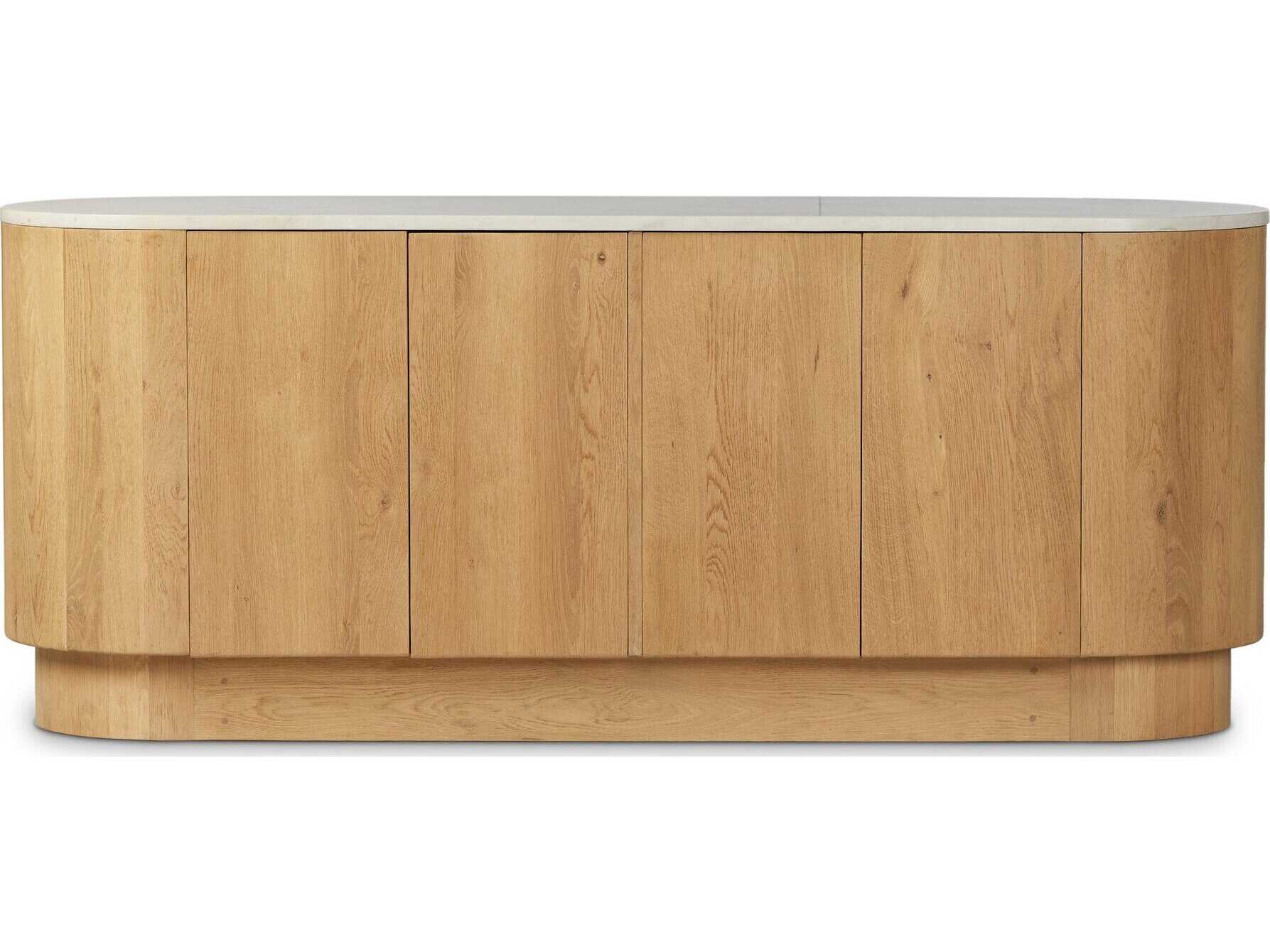 Four Hands Leighton 74" Oak Wood Light Blonde White Marble Sideboard